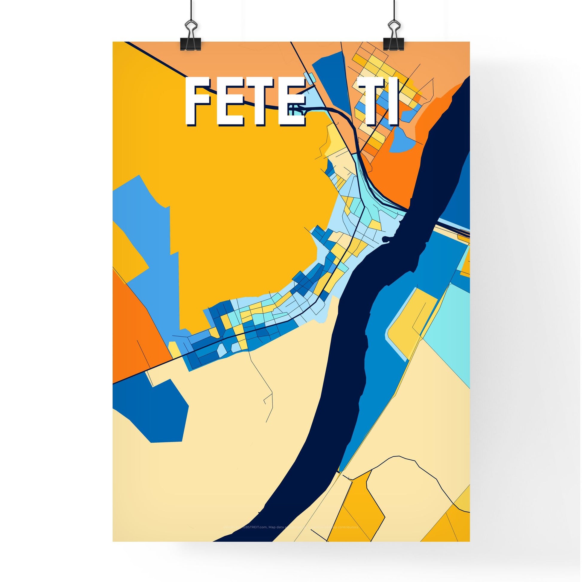 FETEȘTI ROMANIA Vibrant Colorful Art Map Poster Blue Orange