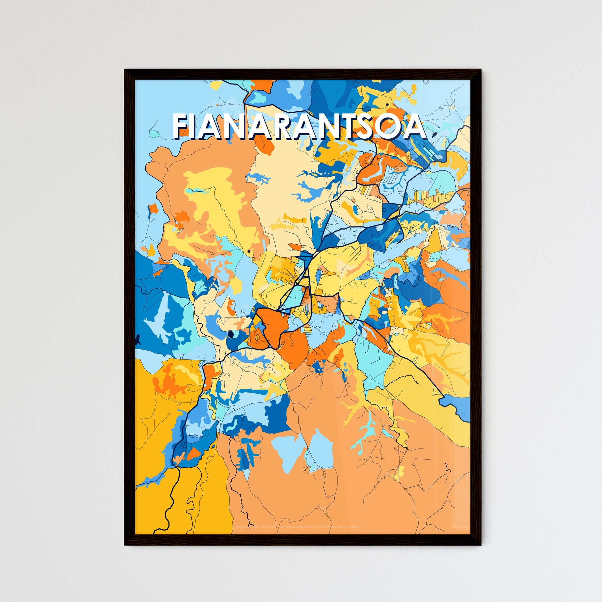 FIANARANTSOA MADAGASCAR Vibrant Colorful Art Map Poster Blue Orange