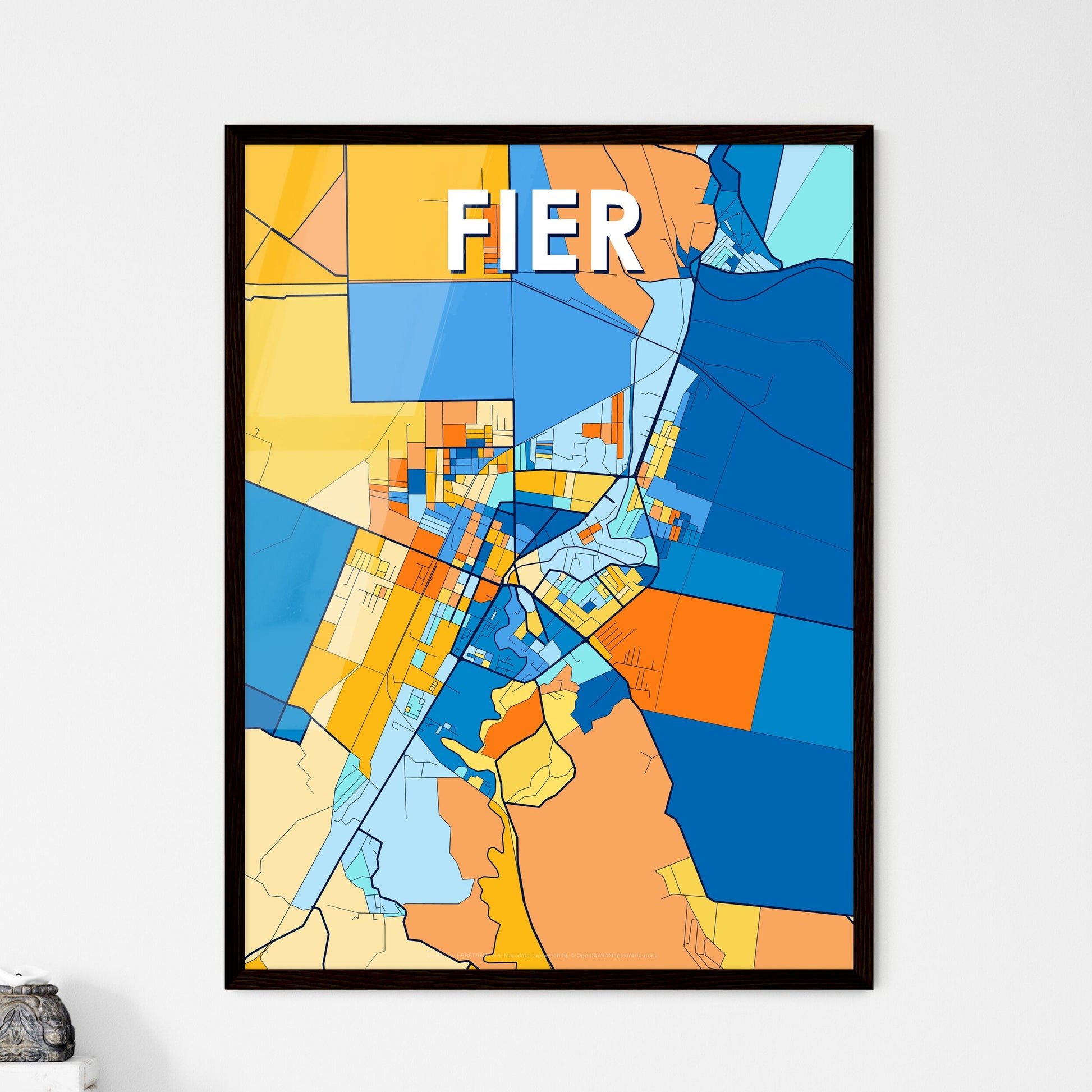 FIER ALBANIA Vibrant Colorful Art Map Poster Blue Orange