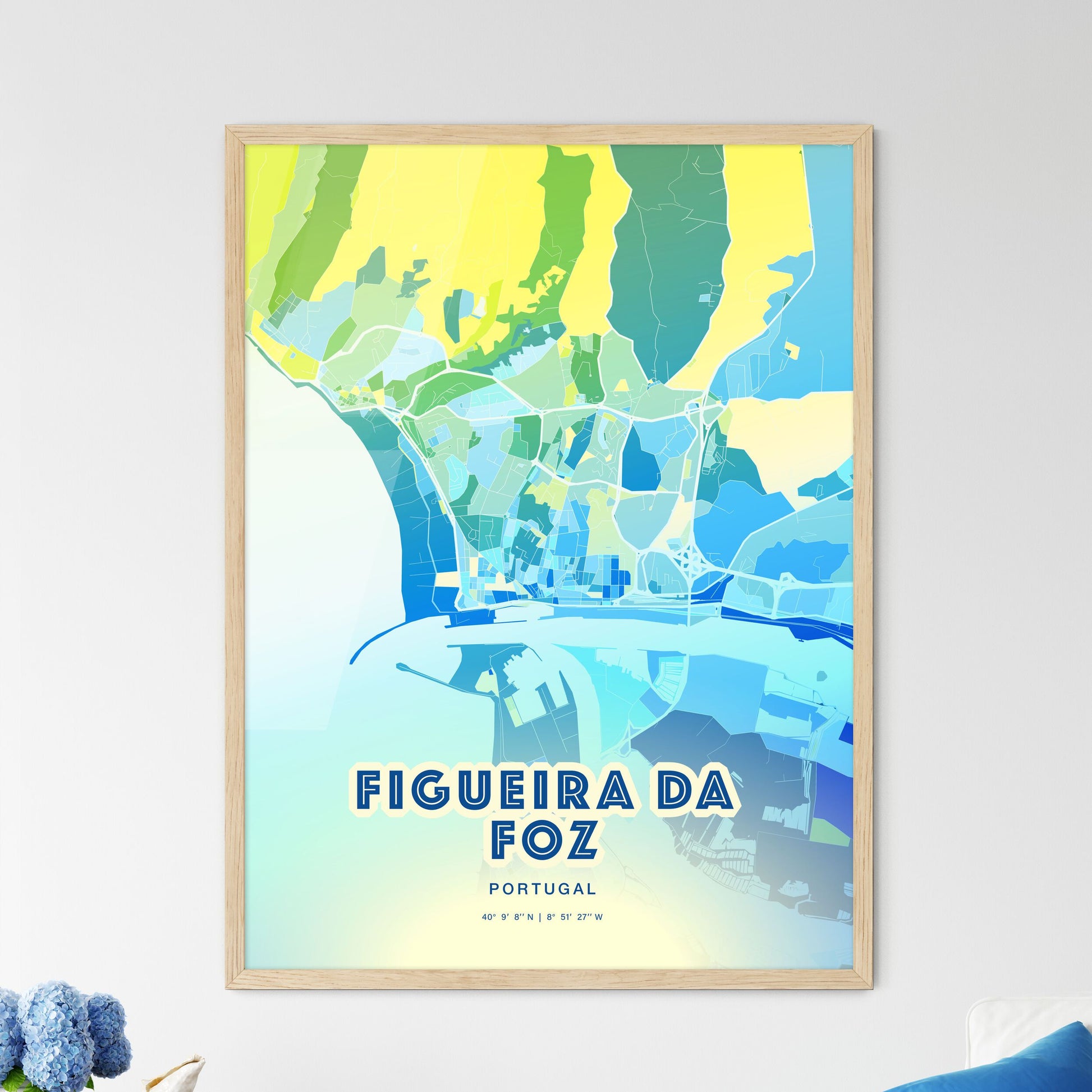 Colorful Figueira Da Foz Portugal Fine Art Map Cool Blue
