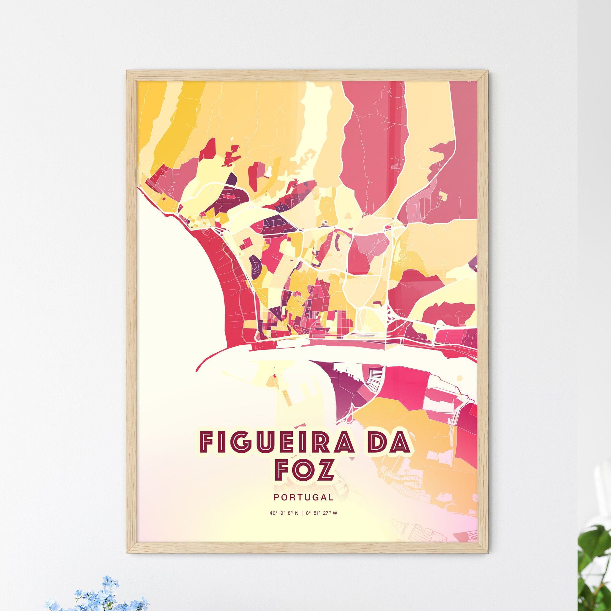 Colorful Figueira Da Foz Portugal Fine Art Map Hot Red