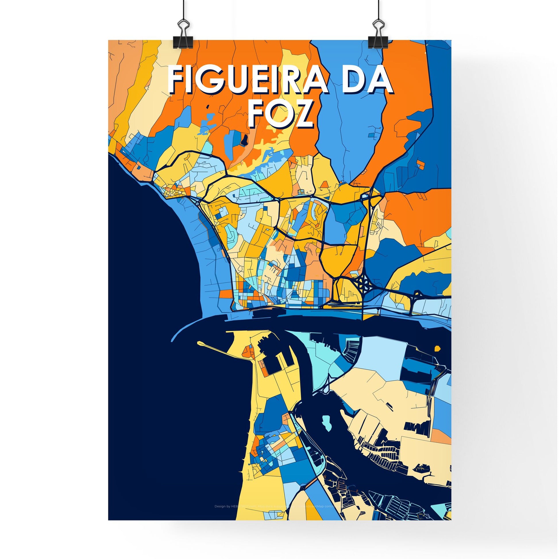 FIGUEIRA DA FOZ PORTUGAL Vibrant Colorful Art Map Poster Blue Orange