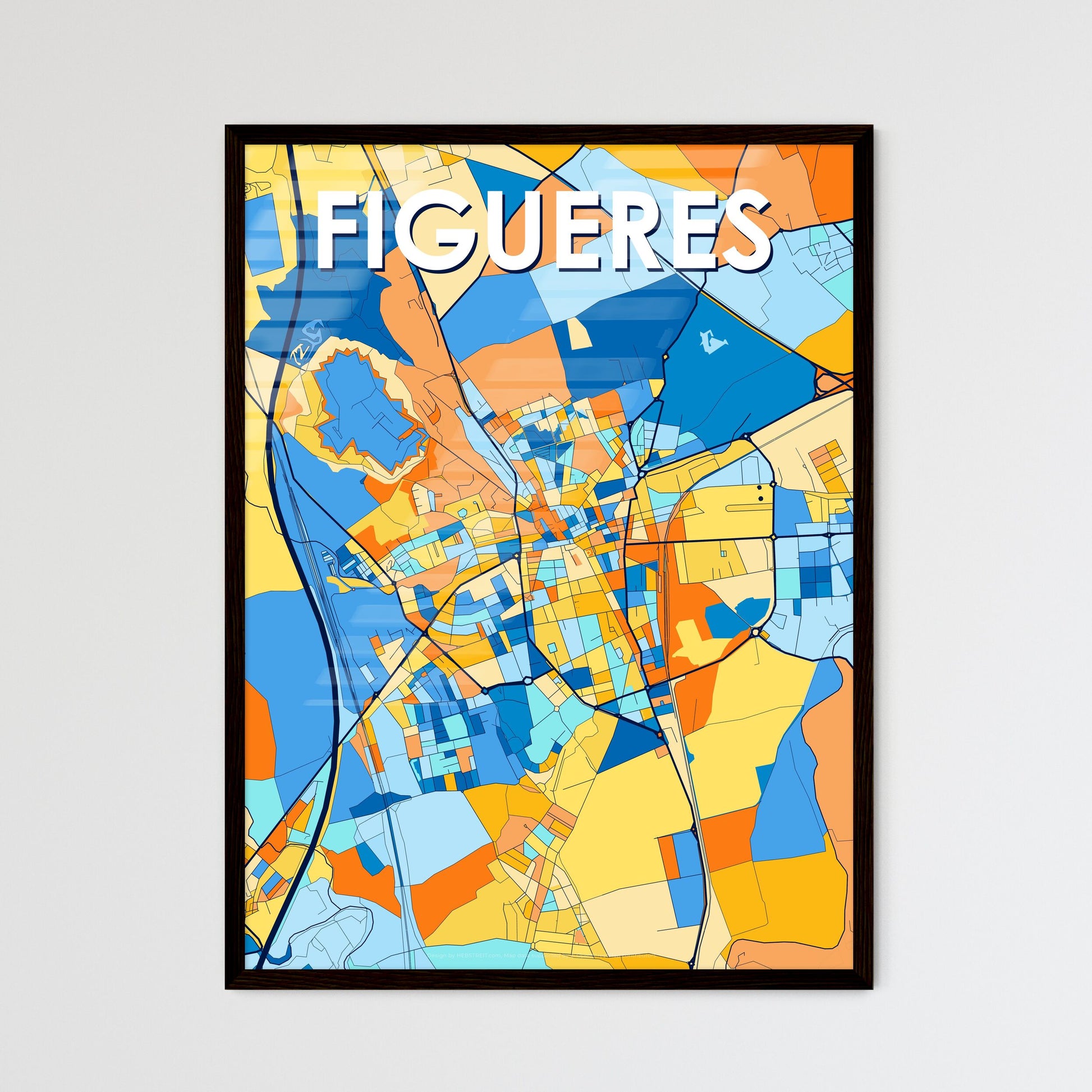 FIGUERES SPAIN Vibrant Colorful Art Map Poster Blue Orange