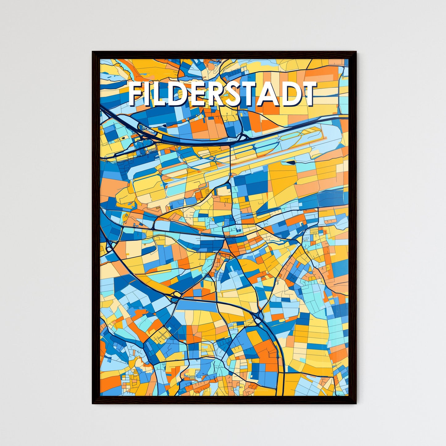 FILDERSTADT GERMANY Vibrant Colorful Art Map Poster Blue Orange