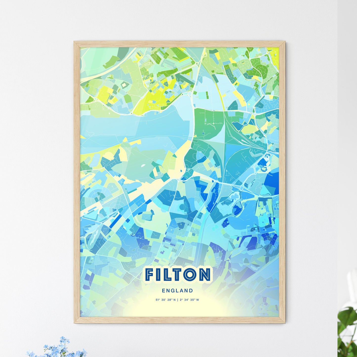 Colorful Filton England Fine Art Map Cool Blue