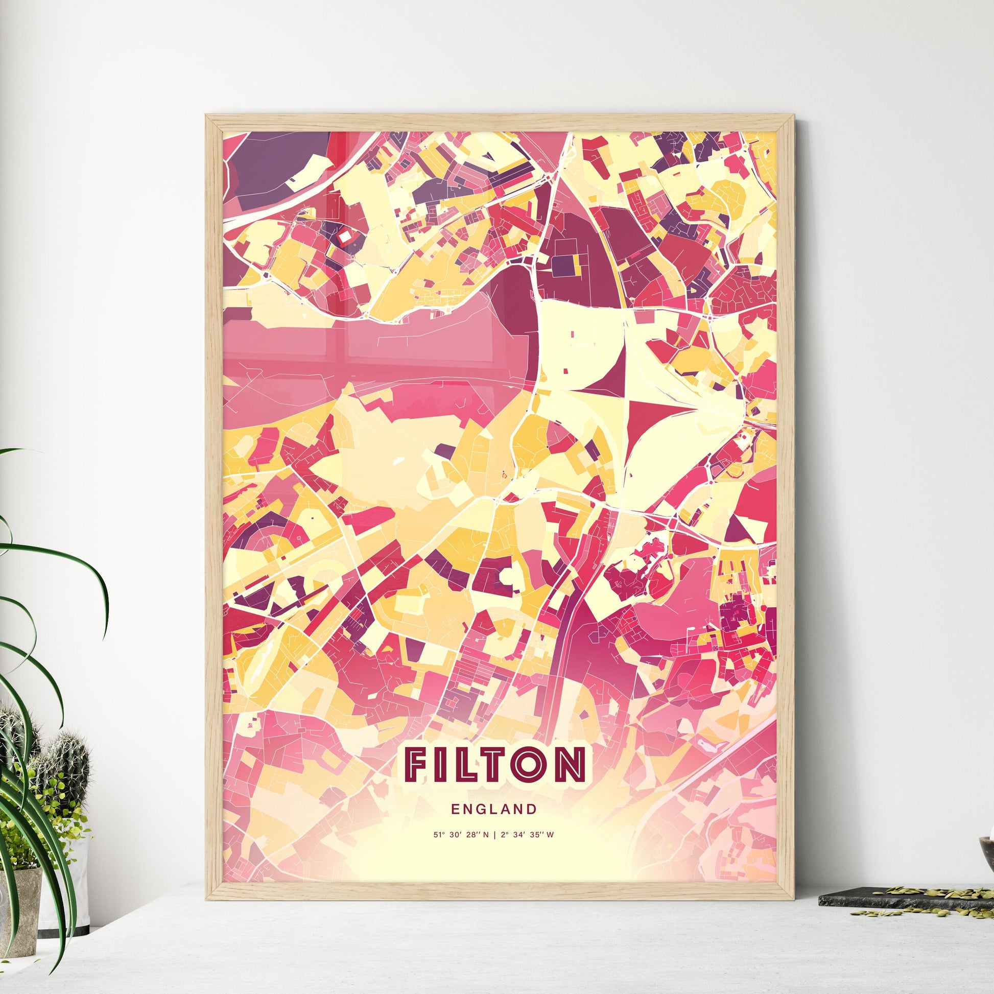 Colorful Filton England Fine Art Map Hot Red
