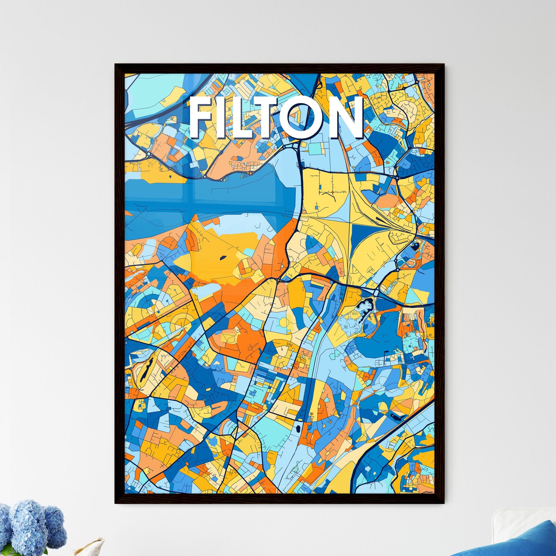 FILTON ENGLAND Vibrant Colorful Art Map Poster Blue Orange