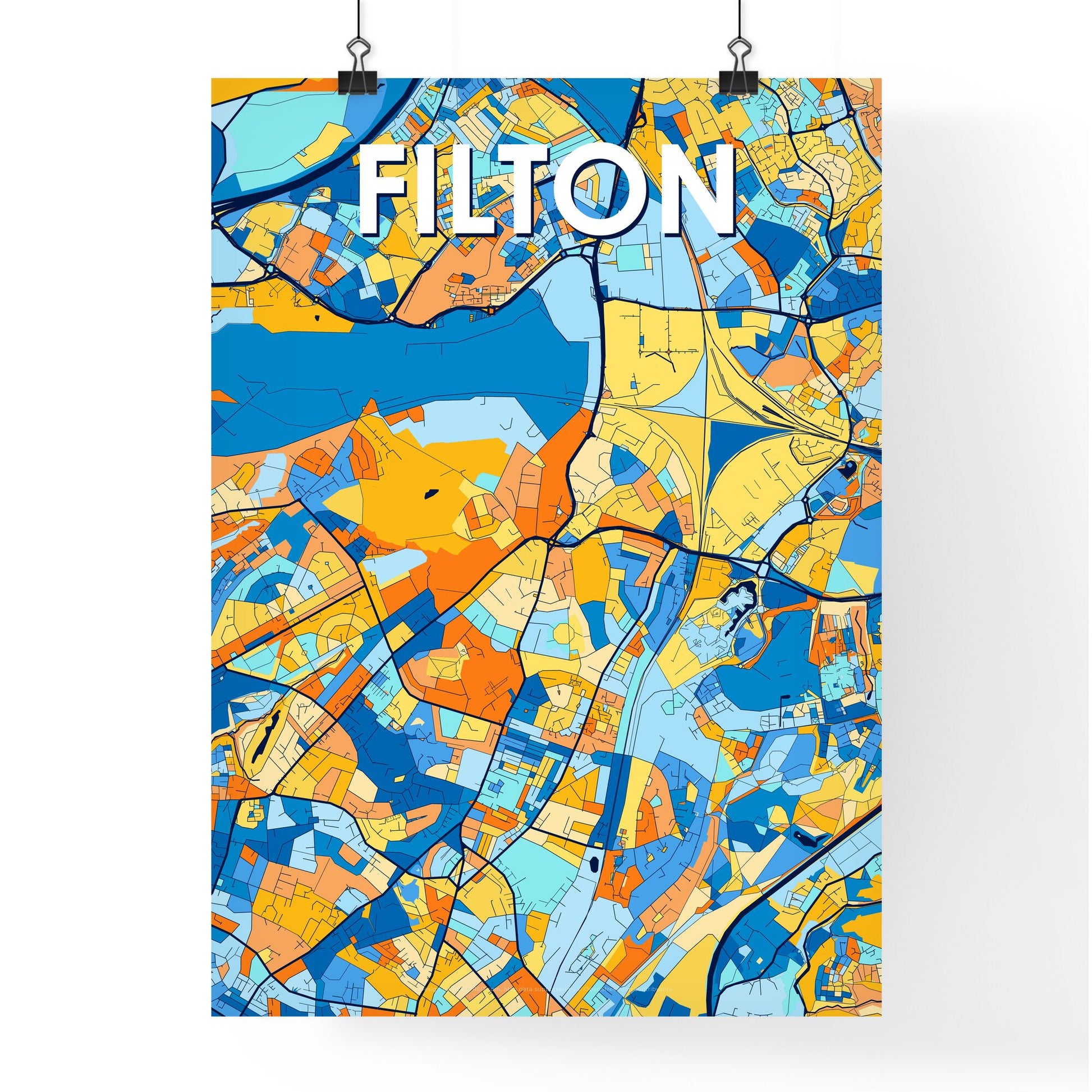 FILTON ENGLAND Vibrant Colorful Art Map Poster Blue Orange