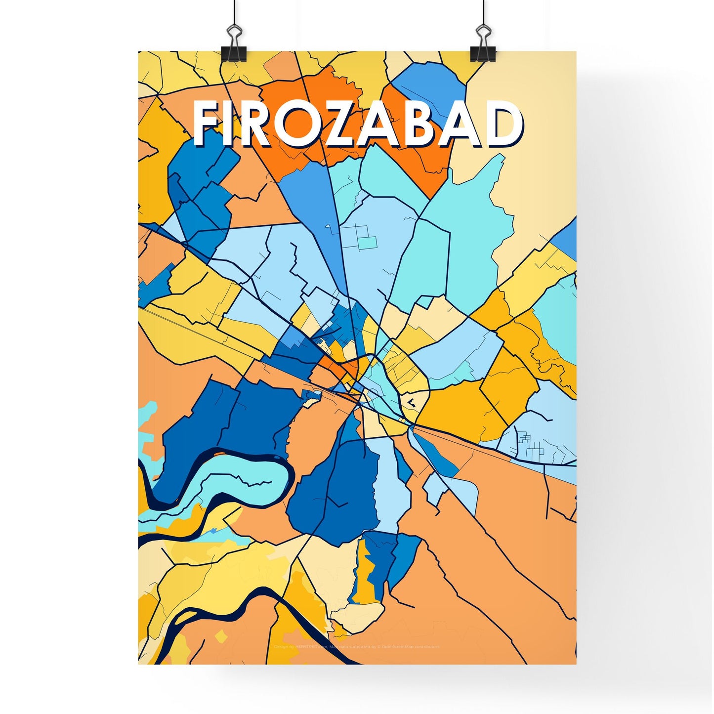 FIROZABAD INDIA Vibrant Colorful Art Map Poster Blue Orange