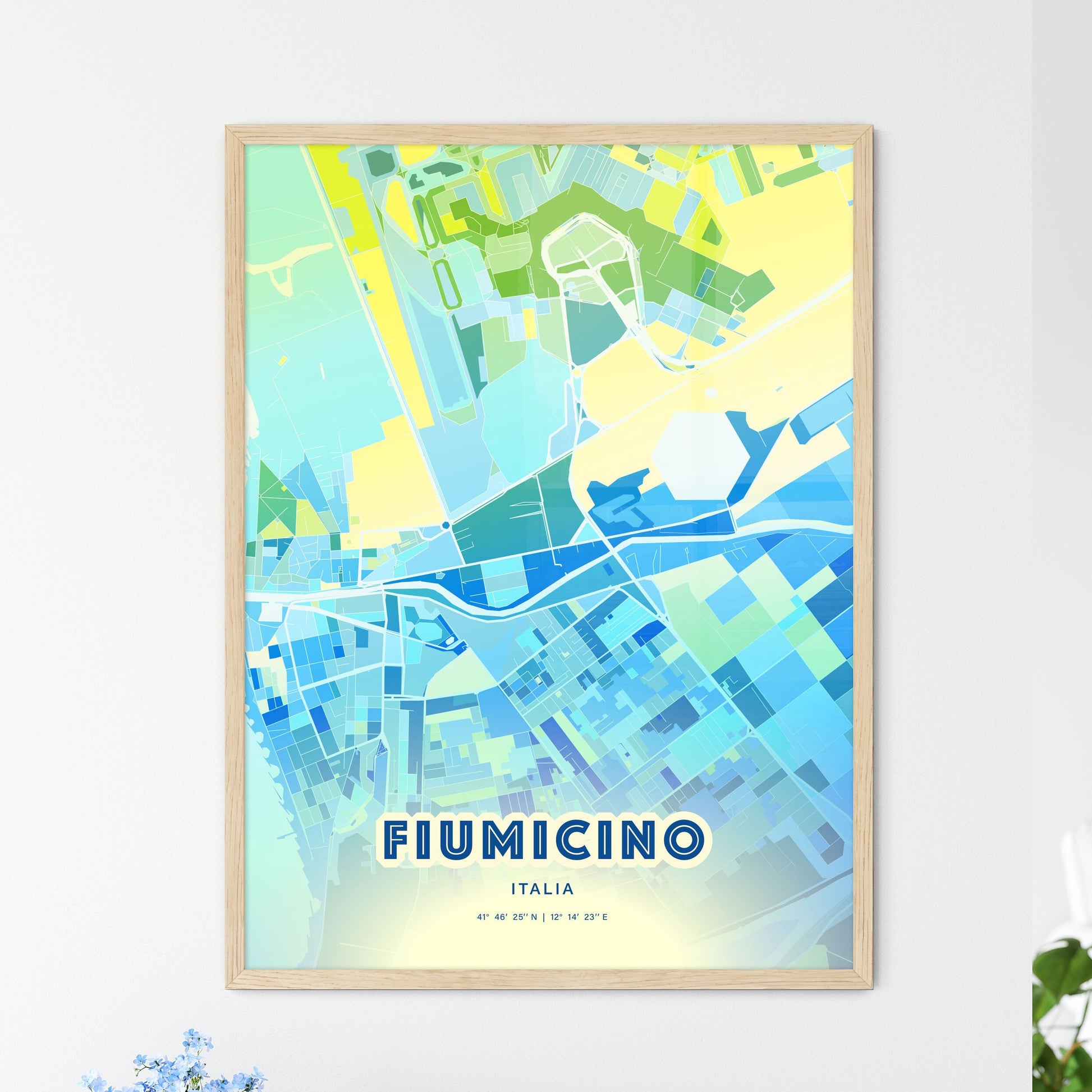 Colorful Fiumicino Italy Fine Art Map Cool Blue