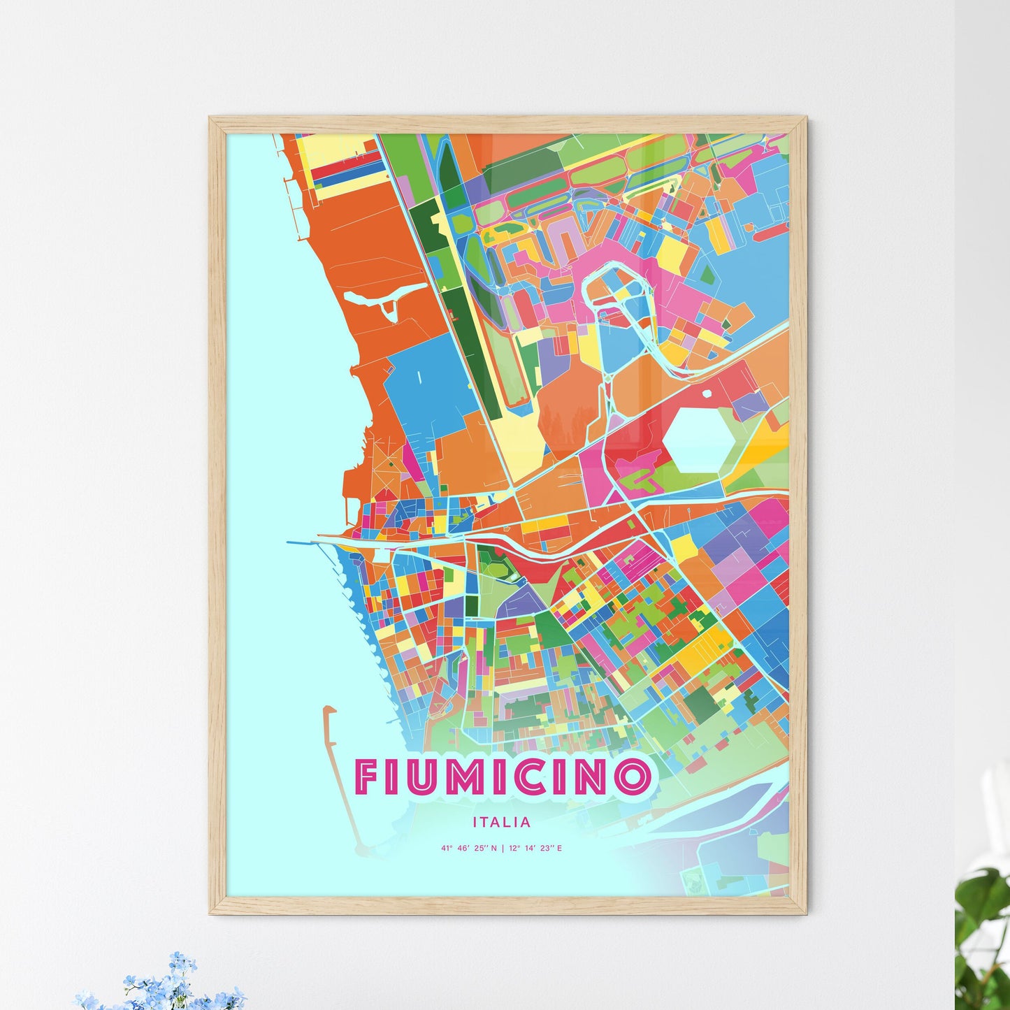 Colorful Fiumicino Italy Fine Art Map Crazy Colors