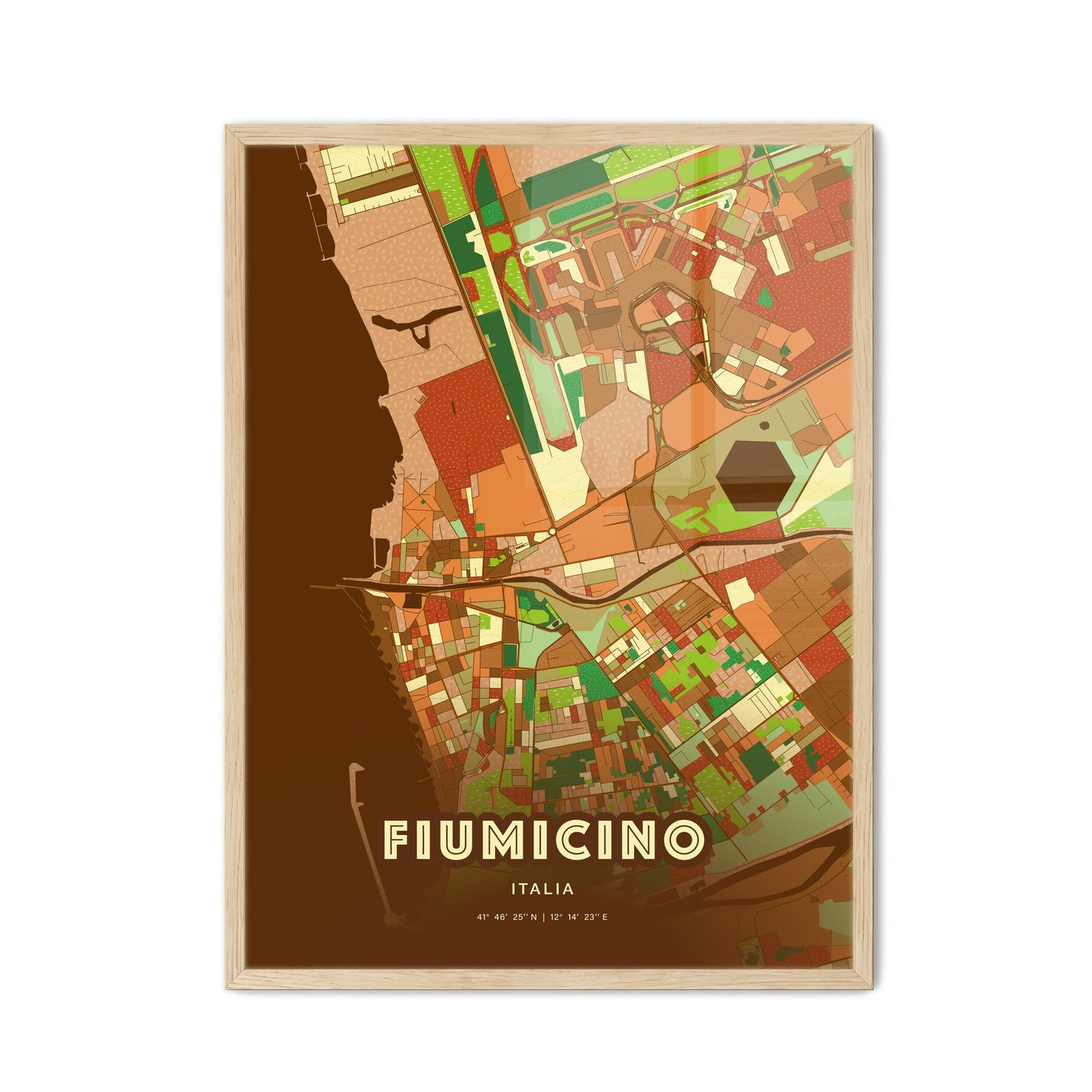 Colorful Fiumicino Italy Fine Art Map Farmhouse
