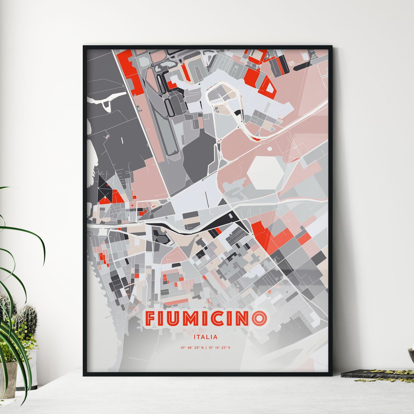 Colorful Fiumicino Italy Fine Art Map Modern Expressive