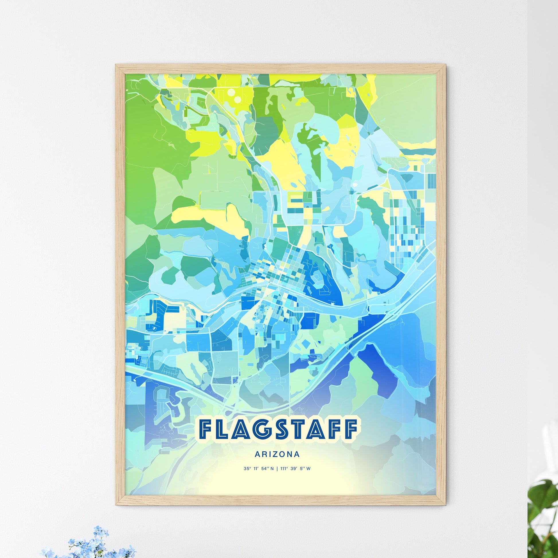 Colorful Flagstaff Arizona Fine Art Map Cool Blue