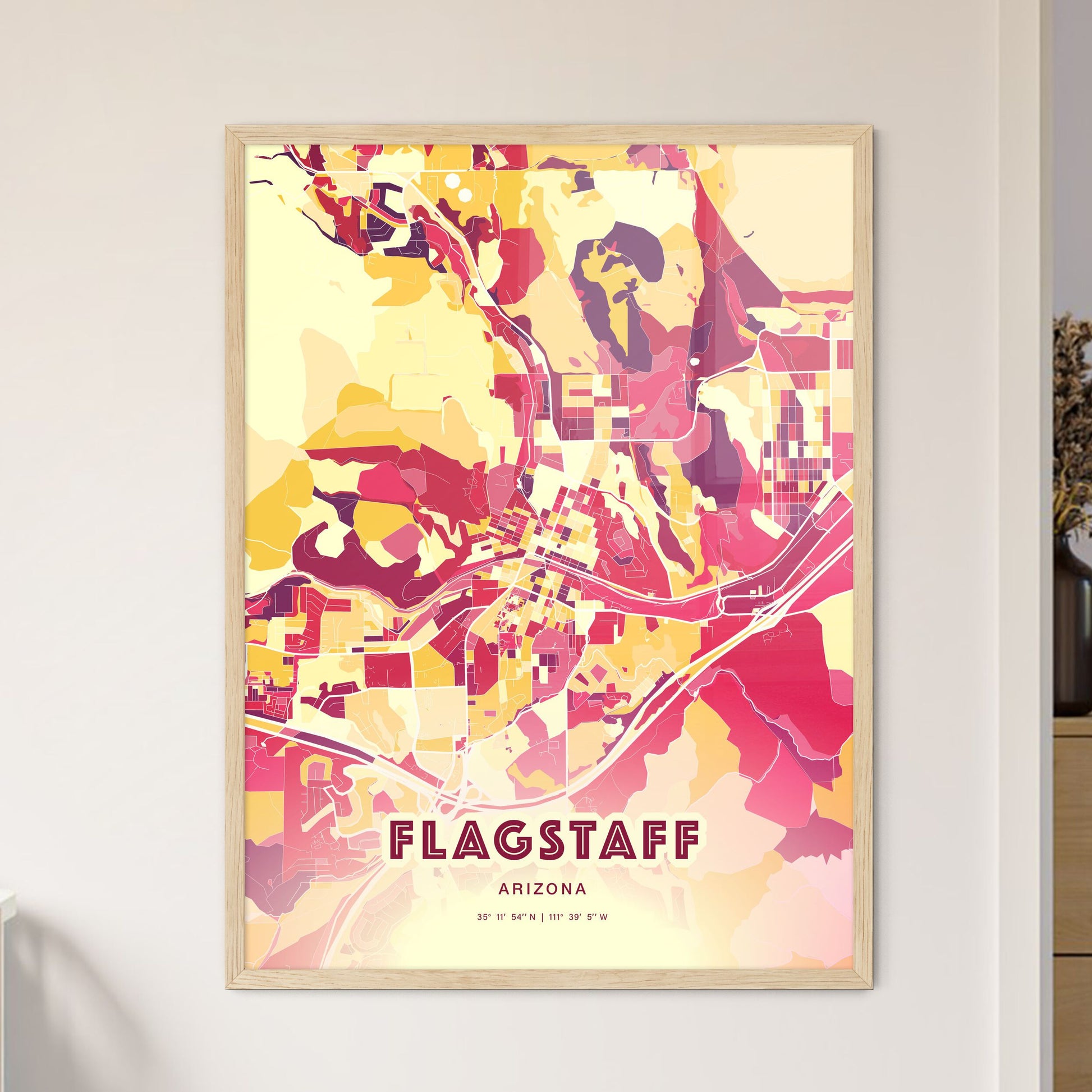 Colorful Flagstaff Arizona Fine Art Map Hot Red