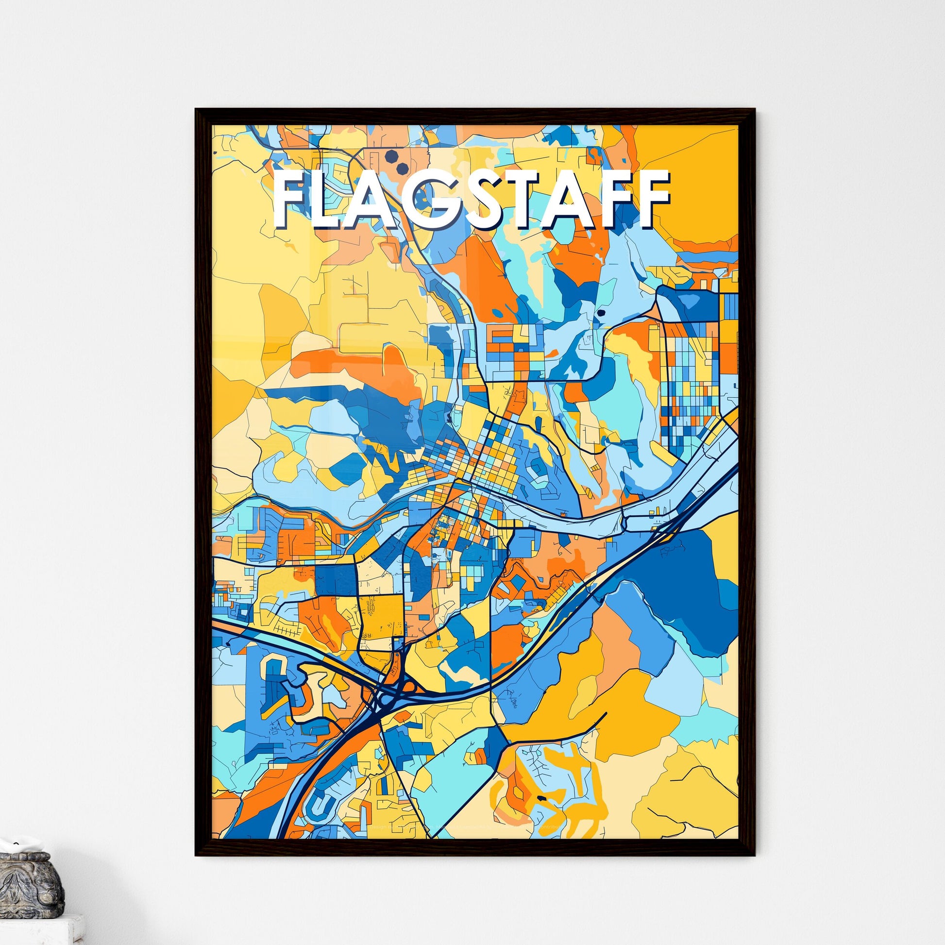 FLAGSTAFF ARIZONA Vibrant Colorful Art Map Poster Blue Orange