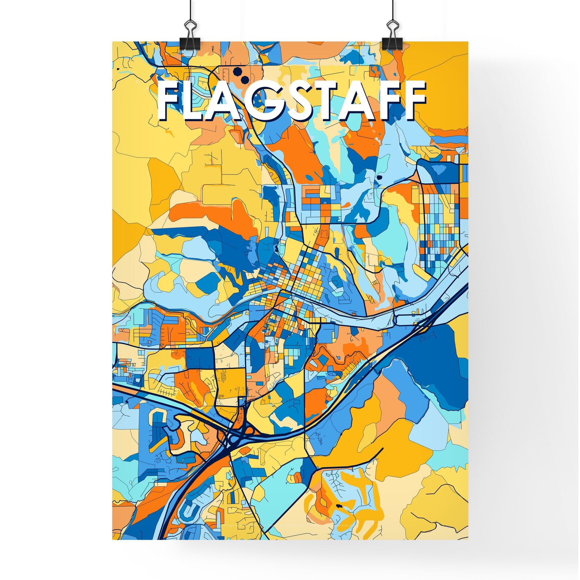 FLAGSTAFF ARIZONA Vibrant Colorful Art Map Poster Blue Orange