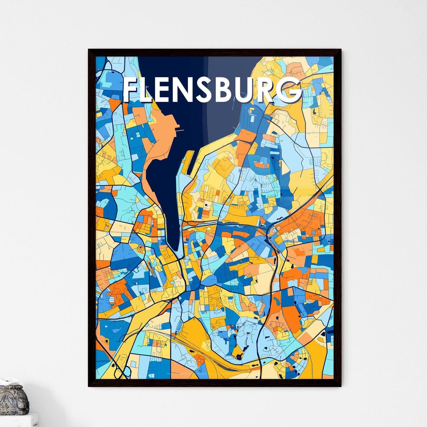 FLENSBURG GERMANY Vibrant Colorful Art Map Poster Blue Orange