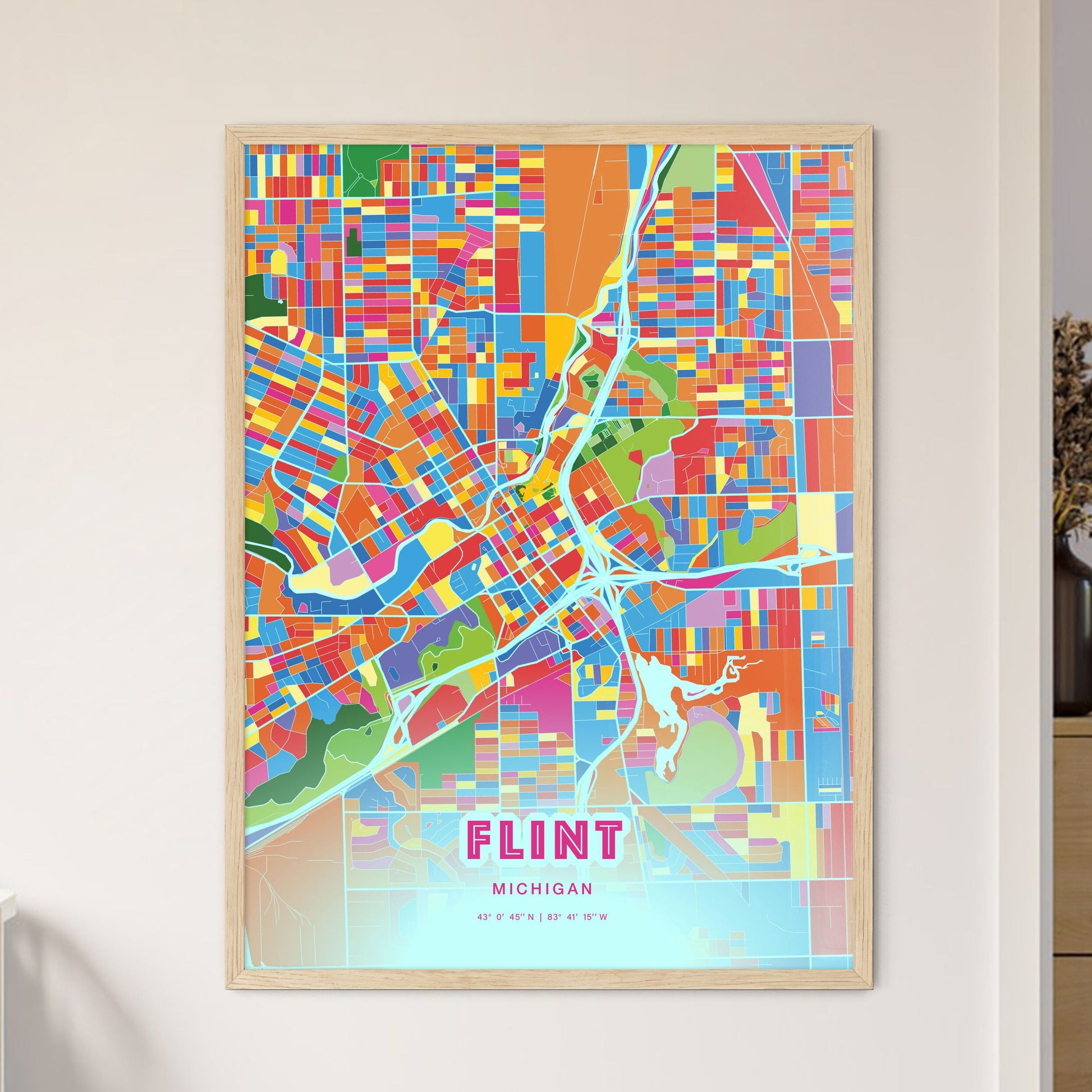 Colorful Flint Michigan Fine Art Map Crazy Colors
