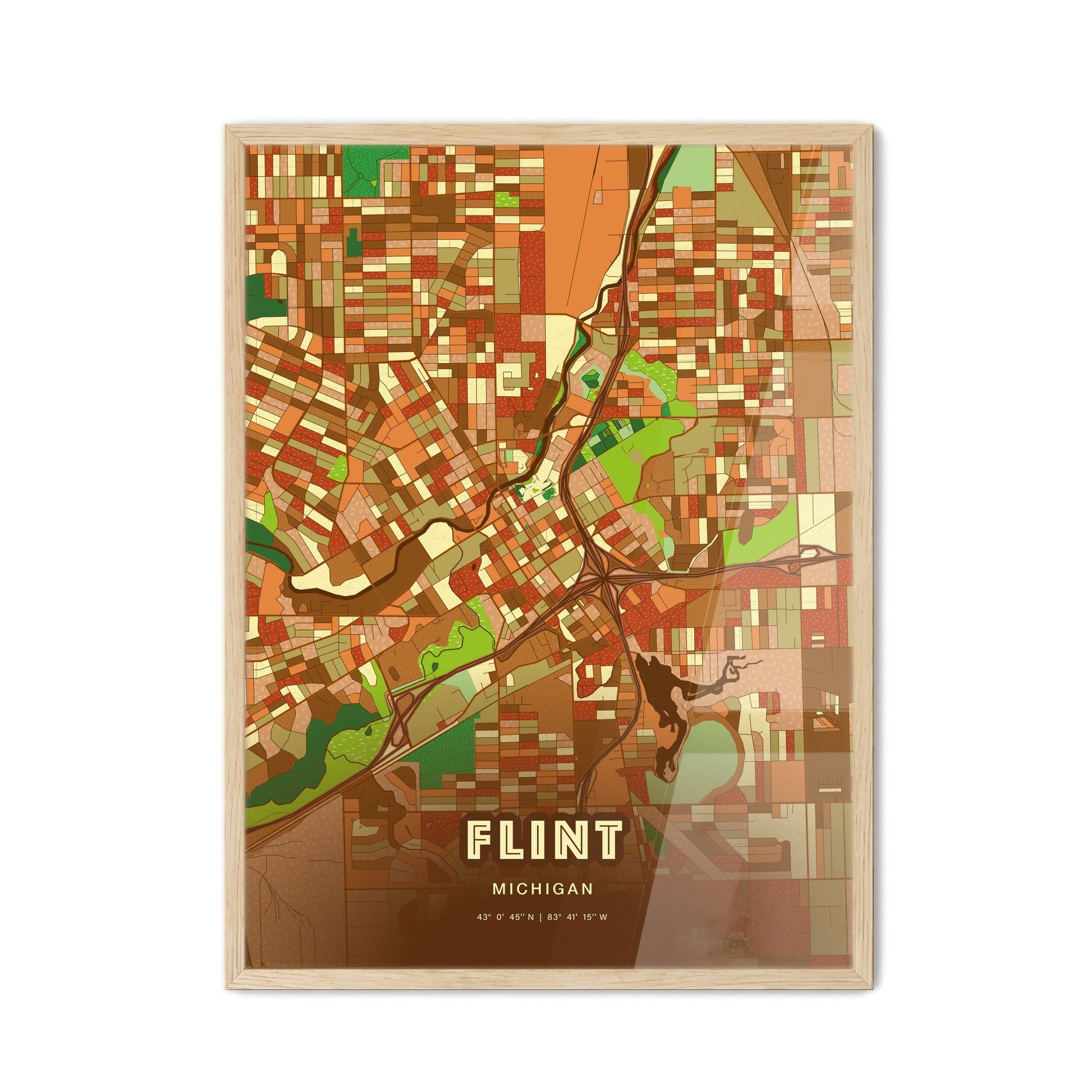 Colorful Flint Michigan Fine Art Map Farmhouse