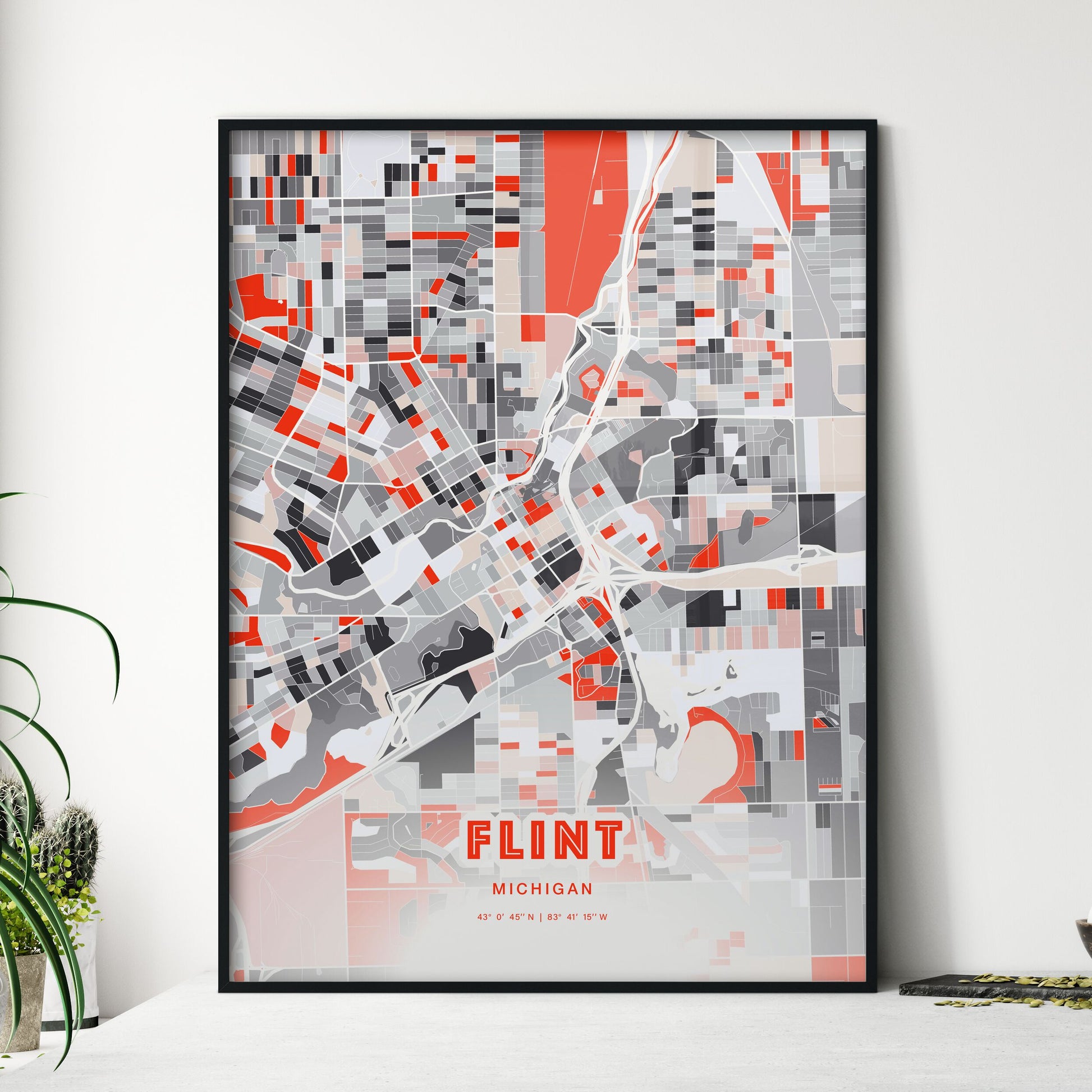 Colorful Flint Michigan Fine Art Map Modern Expressive