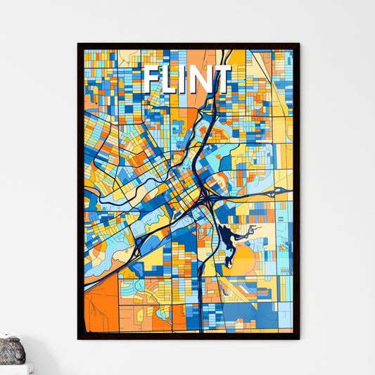 FLINT MICHIGAN Vibrant Colorful Art Map Poster Blue Orange