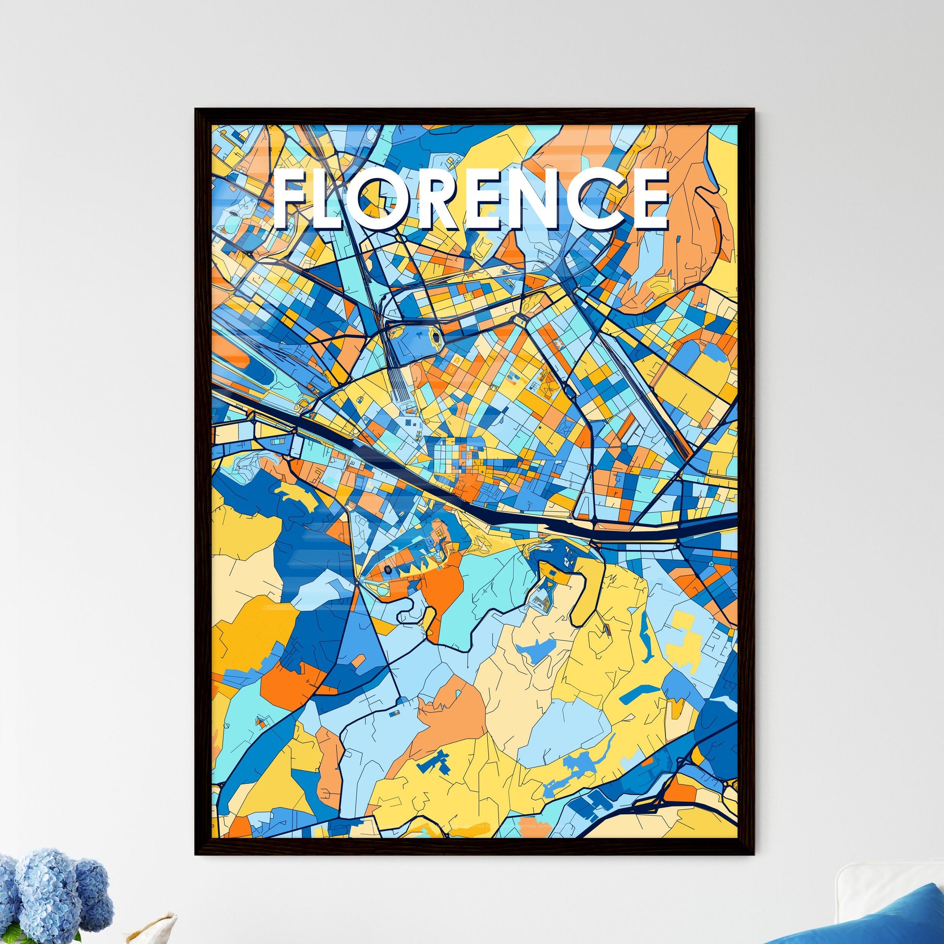 FLORENCE ITALY Vibrant Colorful Art Map Poster Blue Orange