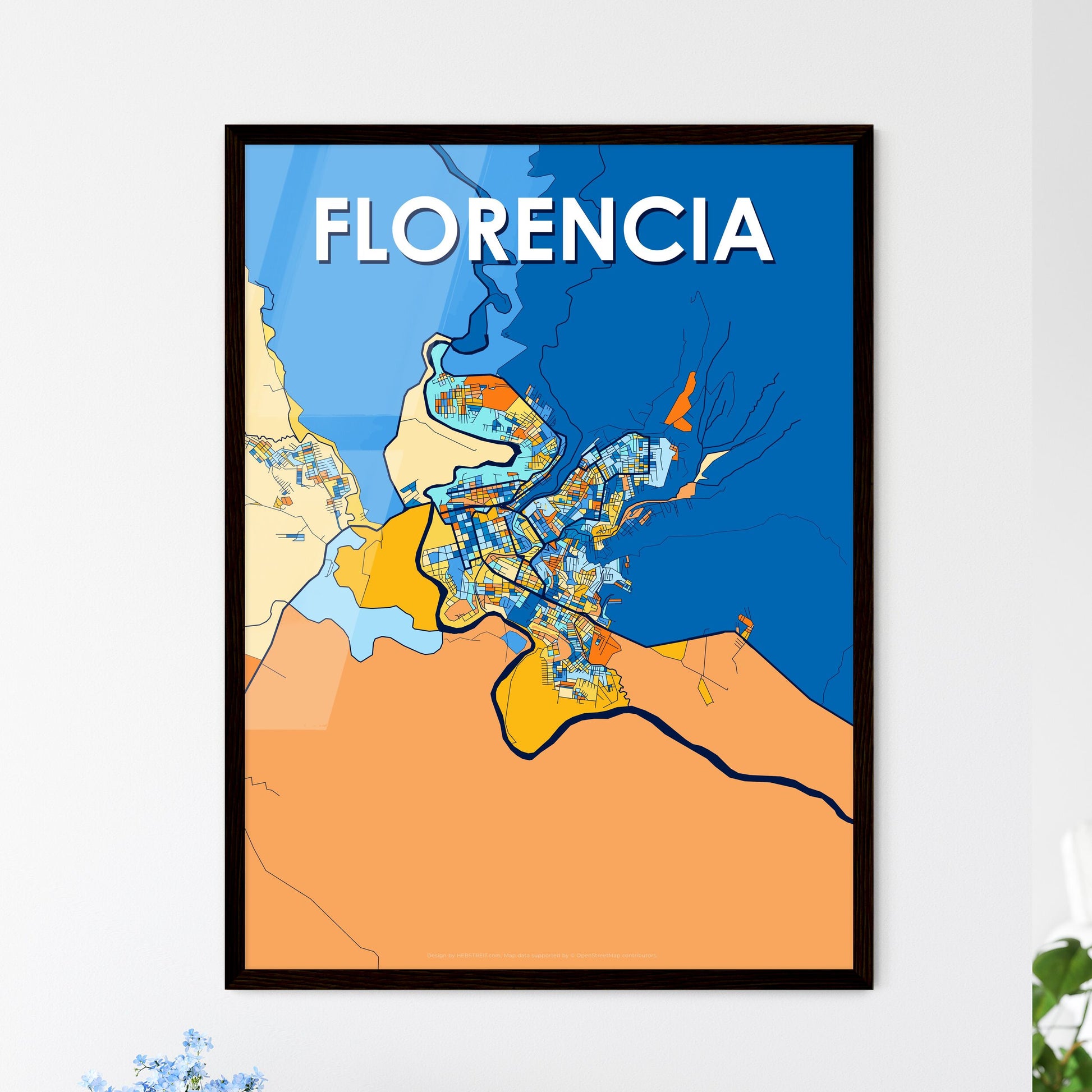 FLORENCIA COLOMBIA Vibrant Colorful Art Map Poster Blue Orange