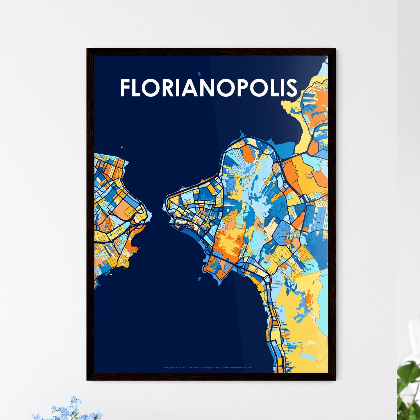 FLORIANOPOLIS BRAZIL Vibrant Colorful Art Map Poster Blue Orange