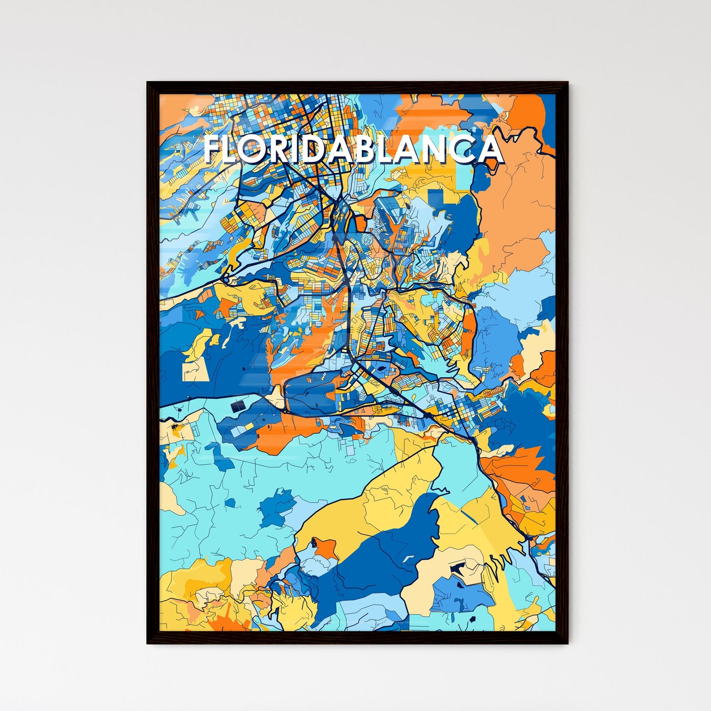 FLORIDABLANCA COLOMBIA Vibrant Colorful Art Map Poster Blue Orange