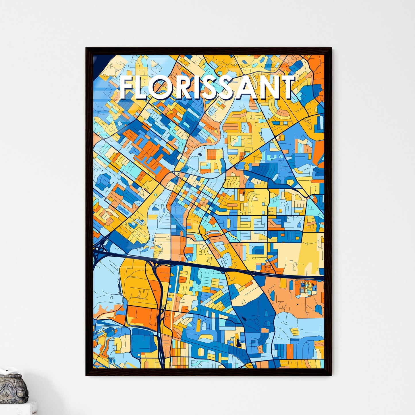 FLORISSANT MISSOURI Vibrant Colorful Art Map Poster Blue Orange