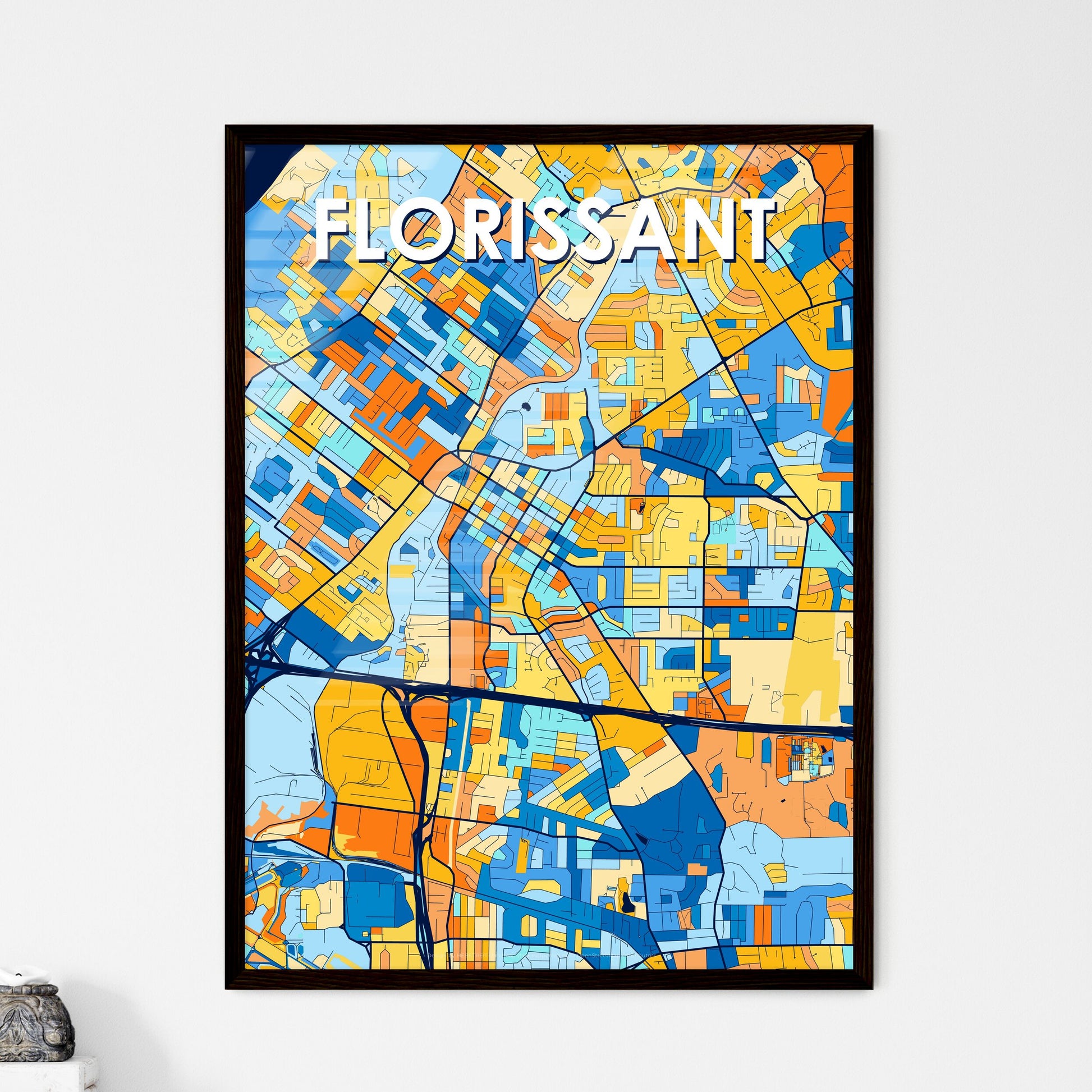 FLORISSANT MISSOURI Vibrant Colorful Art Map Poster Blue Orange