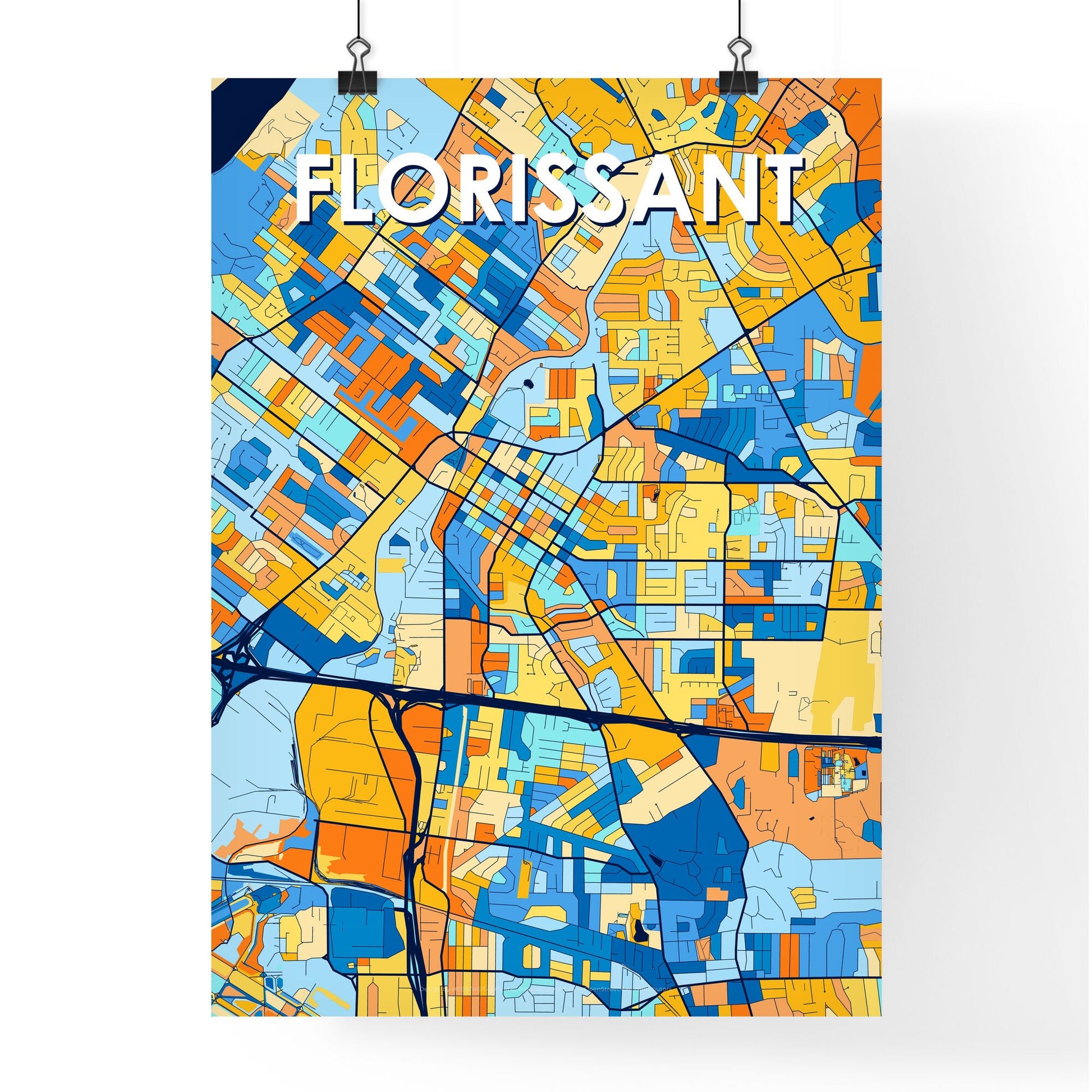 FLORISSANT MISSOURI Vibrant Colorful Art Map Poster Blue Orange