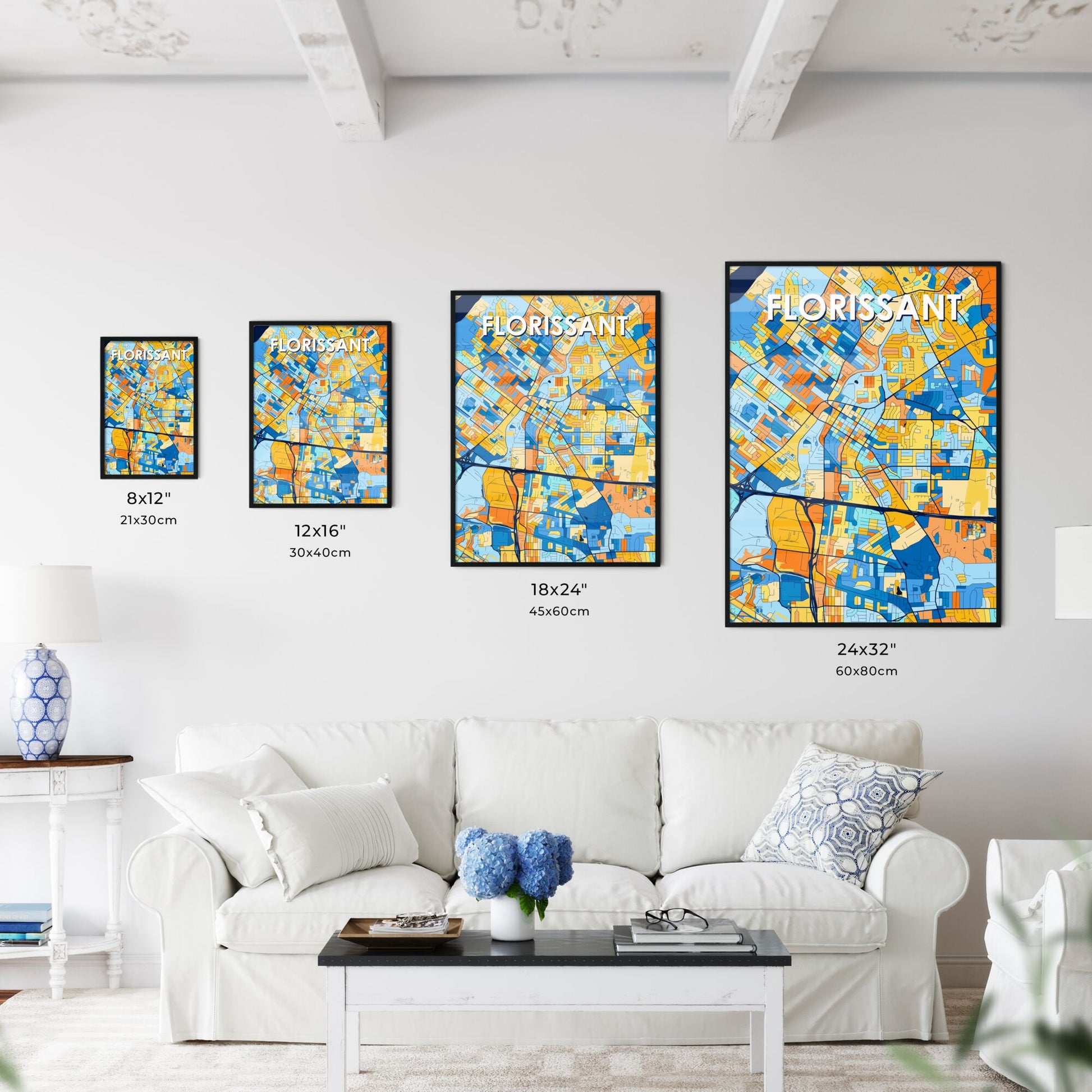 FLORISSANT MISSOURI Vibrant Colorful Art Map Poster Blue Orange