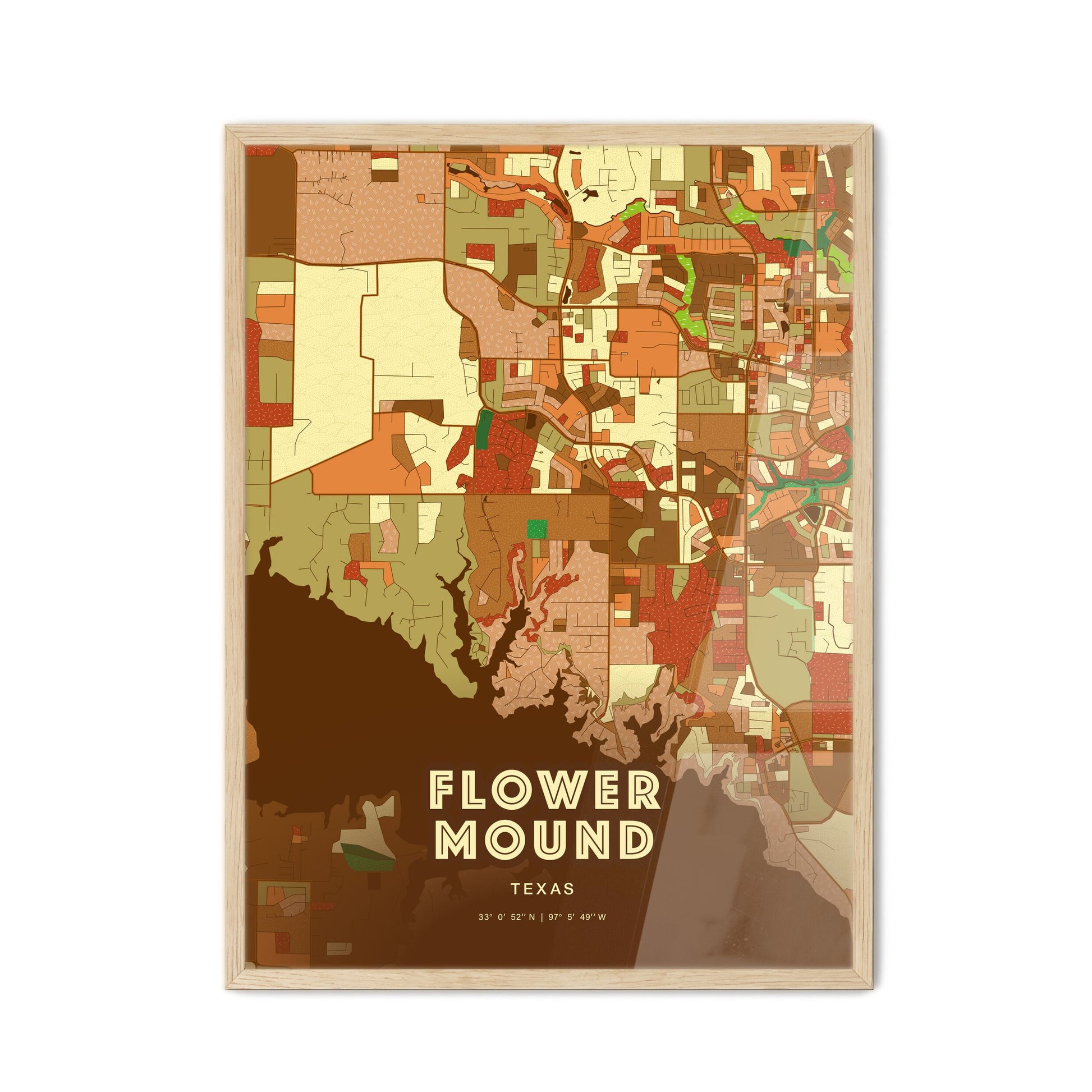 Colorful Flower Mound Texas Fine Art Map Farmhouse