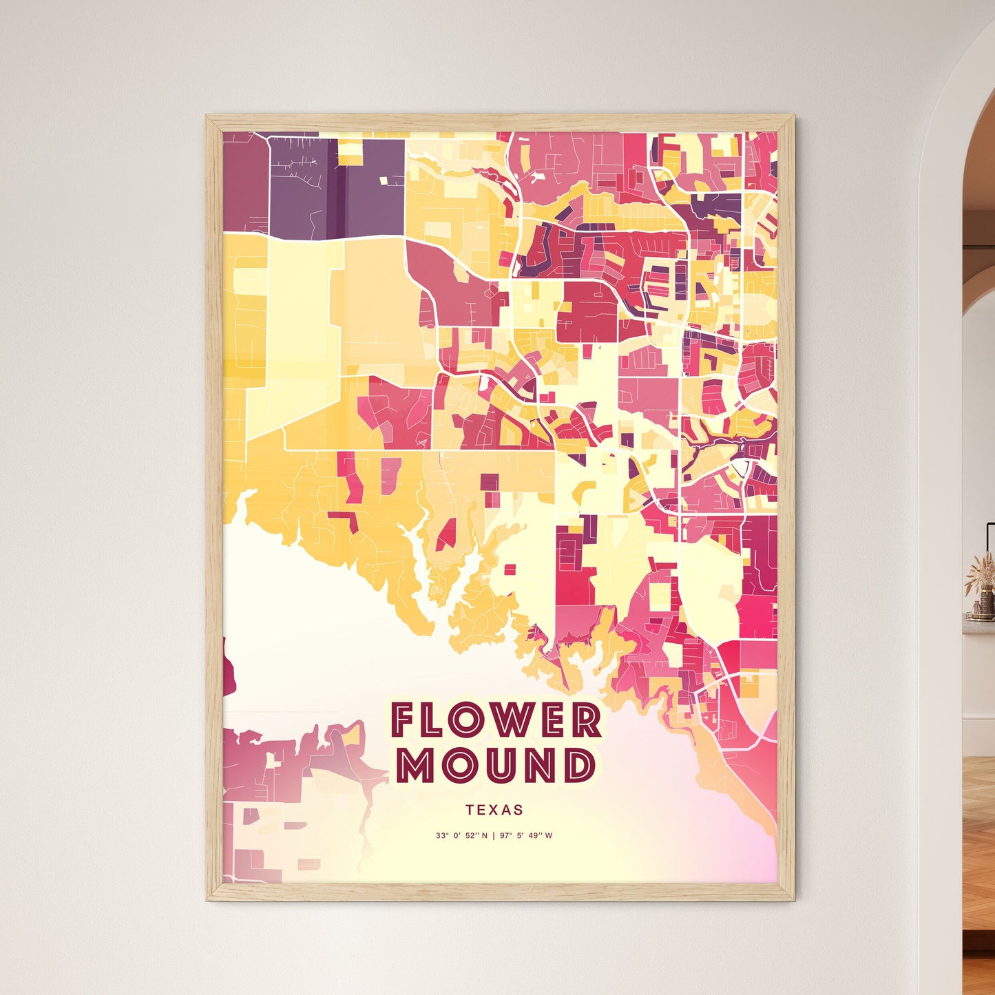 Colorful Flower Mound Texas Fine Art Map Hot Red