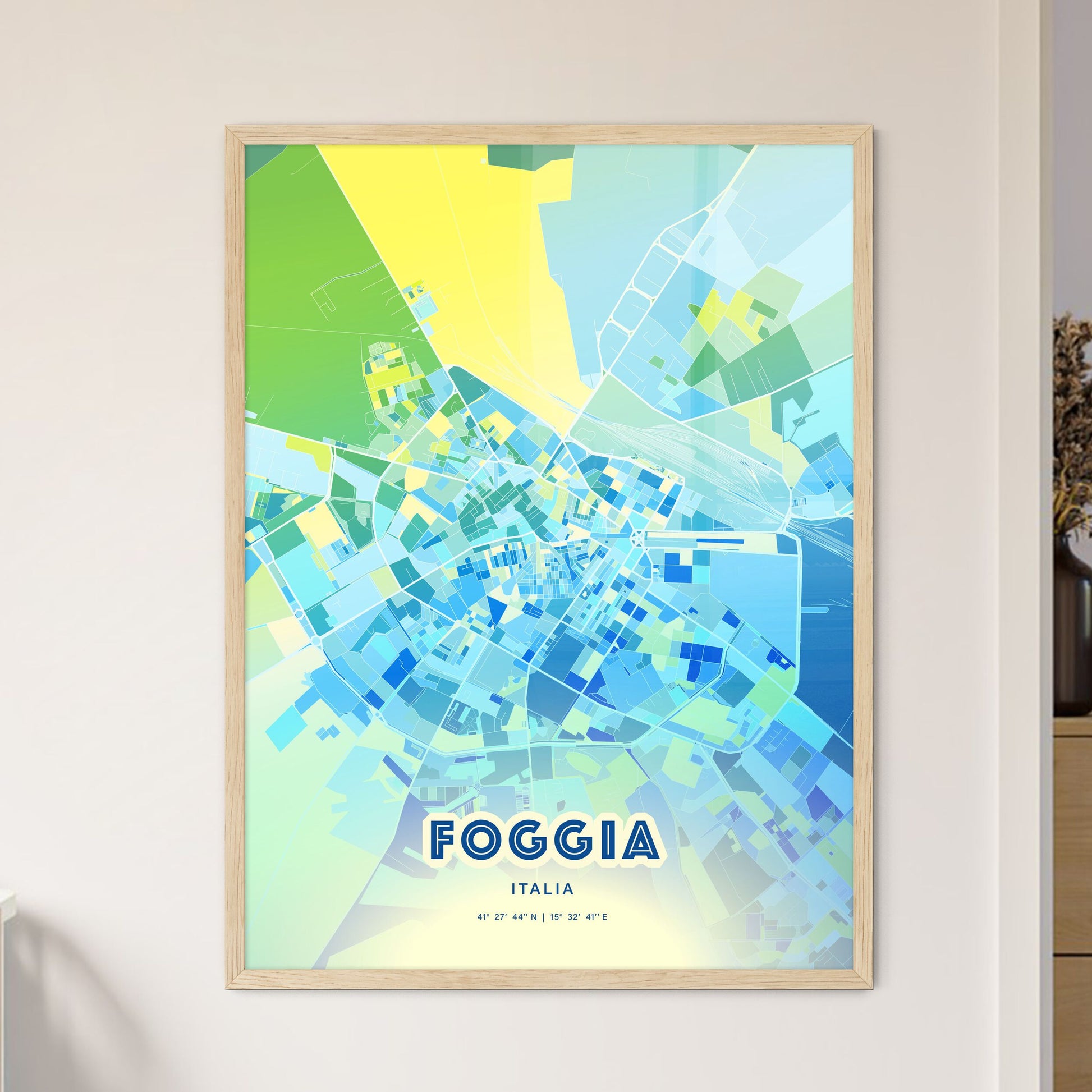 Colorful Foggia Italy Fine Art Map Cool Blue