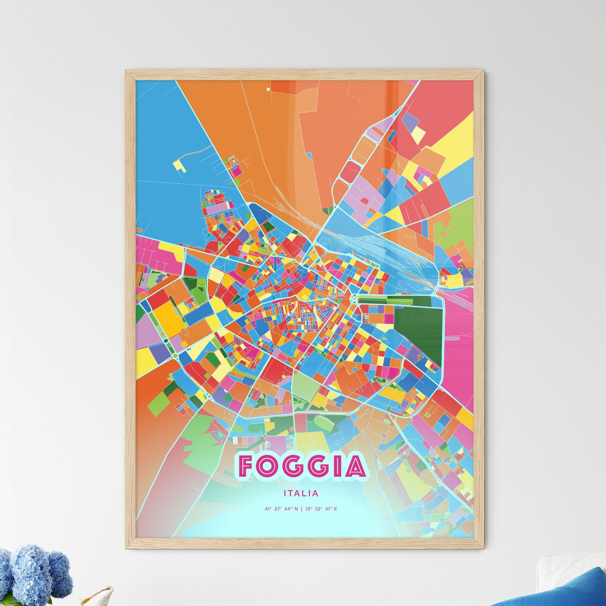 Colorful Foggia Italy Fine Art Map Crazy Colors