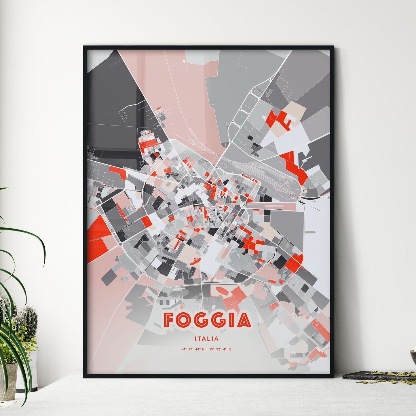 Colorful Foggia Italy Fine Art Map Modern Expressive