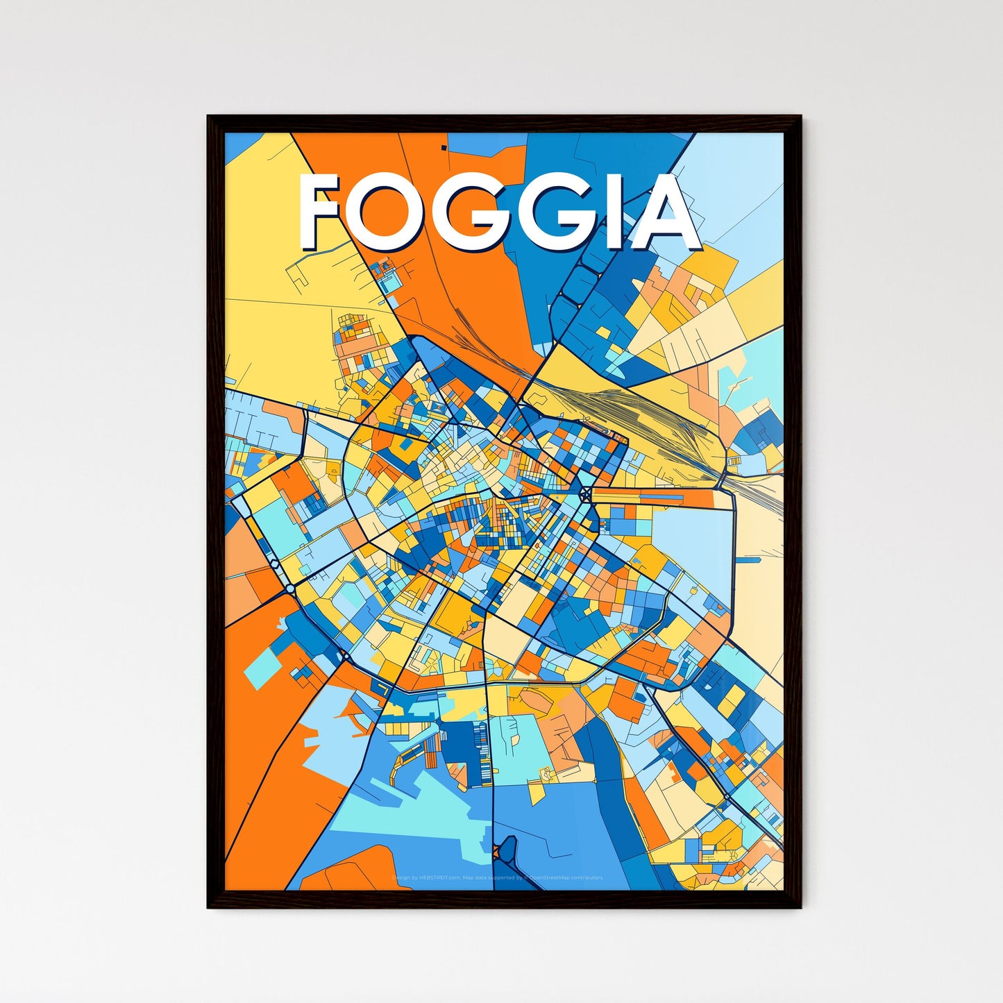 FOGGIA ITALY Vibrant Colorful Art Map Poster Blue Orange