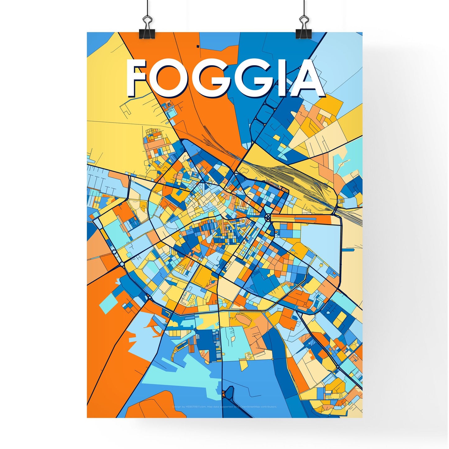 FOGGIA ITALY Vibrant Colorful Art Map Poster Blue Orange