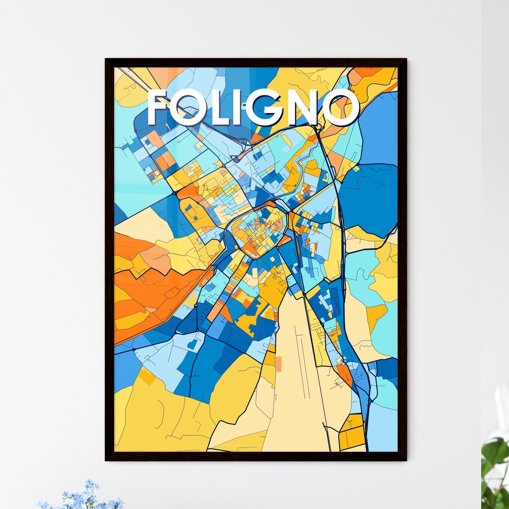 FOLIGNO ITALY Vibrant Colorful Art Map Poster Blue Orange