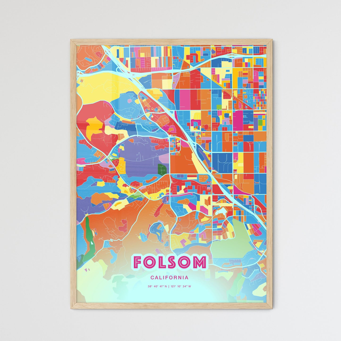 Colorful Folsom California Fine Art Map Crazy Colors