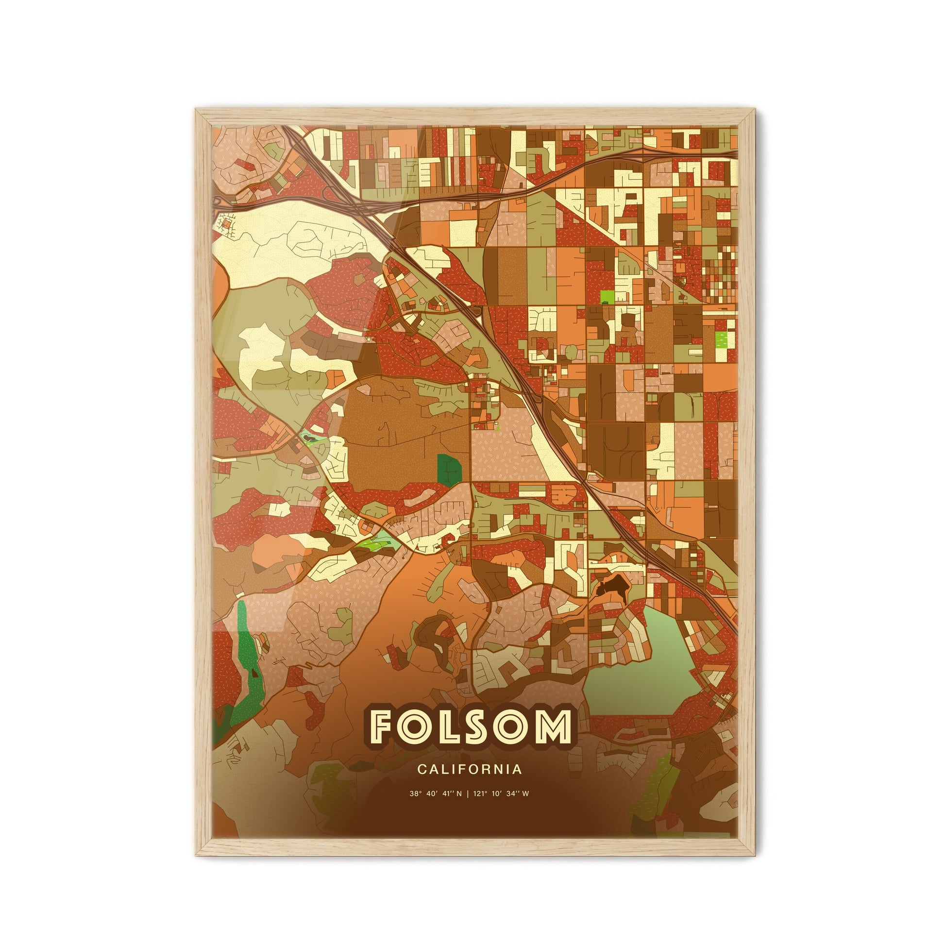 Colorful Folsom California Fine Art Map Farmhouse