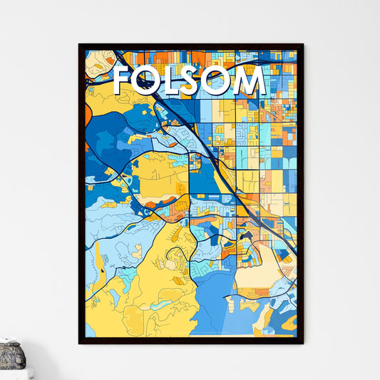 FOLSOM CALIFORNIA Vibrant Colorful Art Map Poster Blue Orange