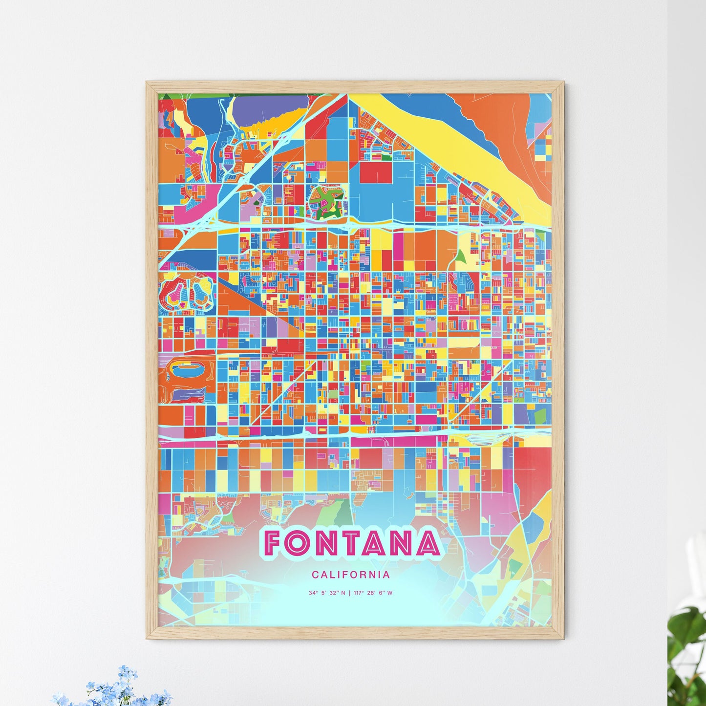 Colorful Fontana California Fine Art Map Crazy Colors