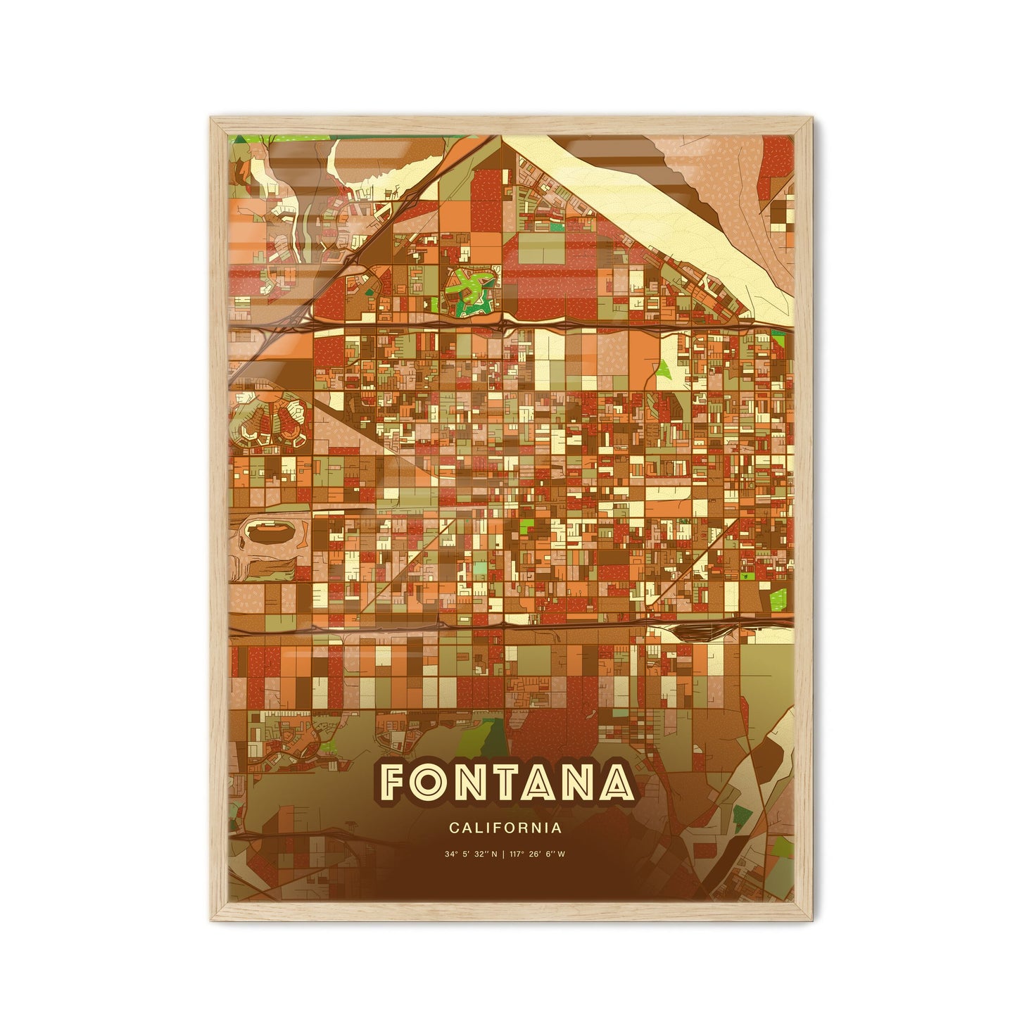Colorful Fontana California Fine Art Map Farmhouse