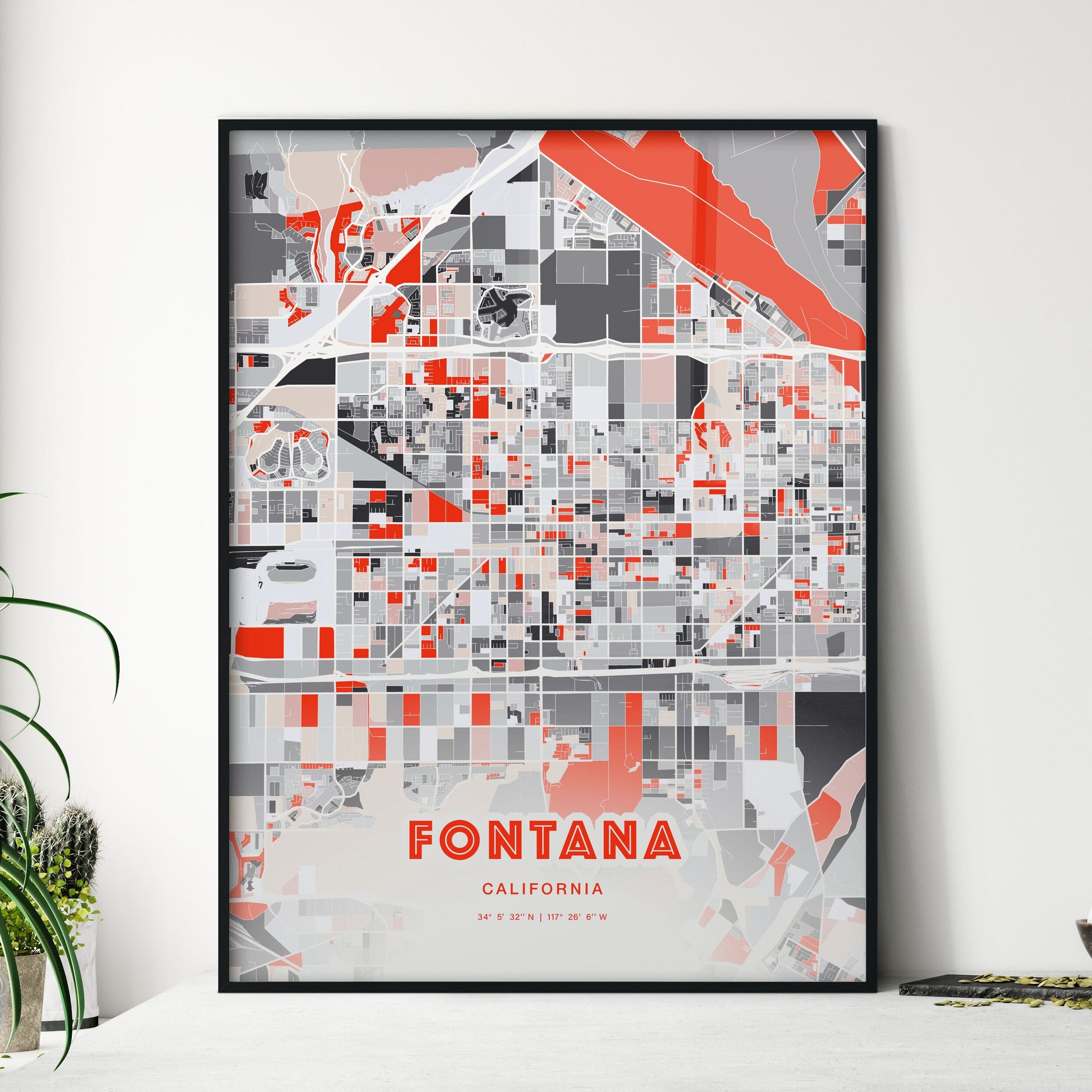 Colorful Fontana California Fine Art Map Modern Expressive
