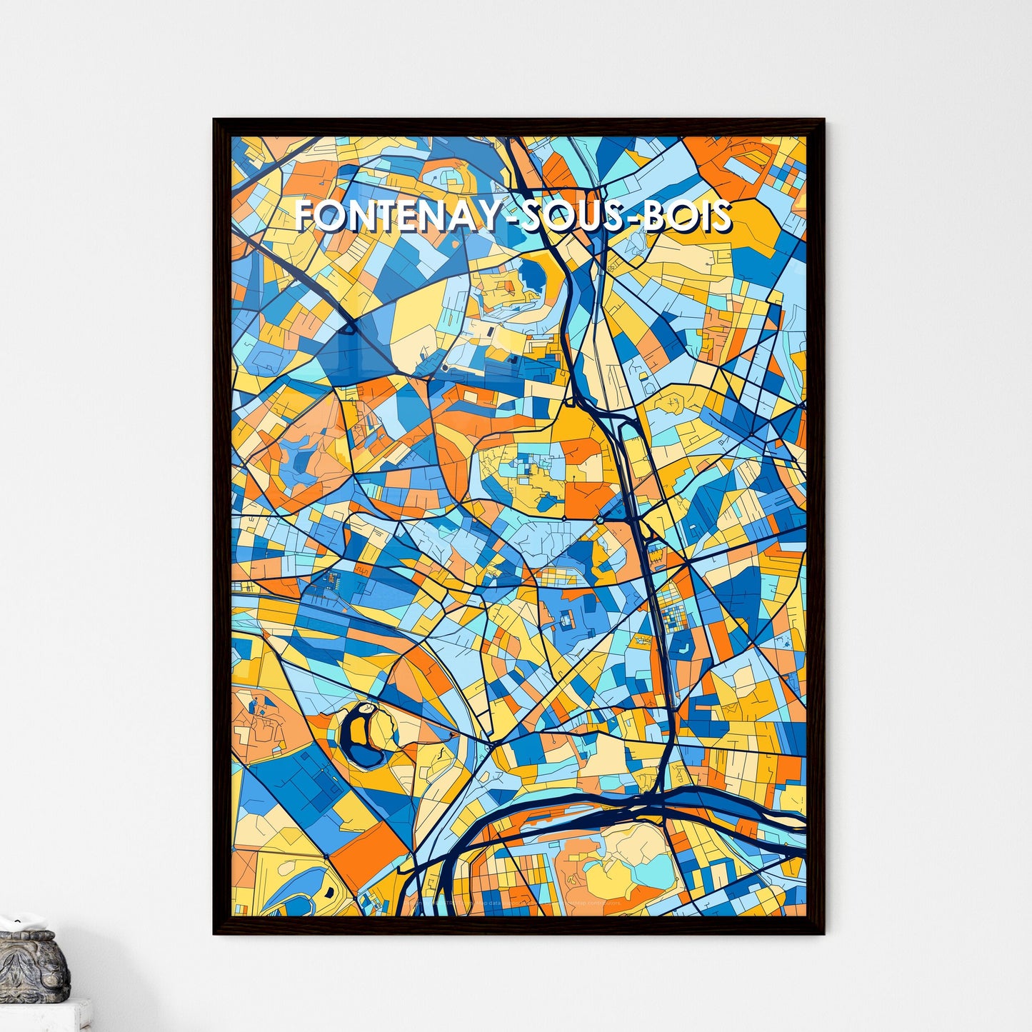 FONTENAY-SOUS-BOIS FRANCE Vibrant Colorful Art Map Poster Blue Orange