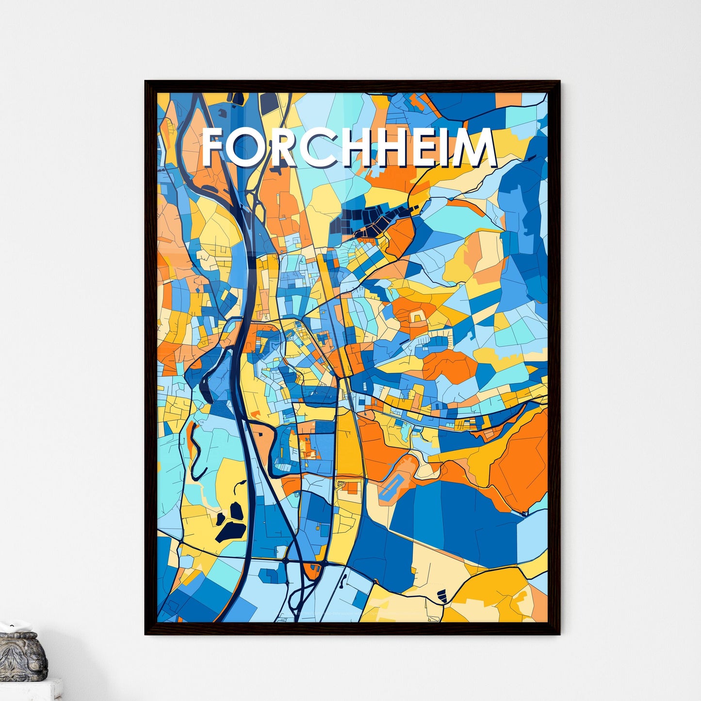 FORCHHEIM GERMANY Vibrant Colorful Art Map Poster Blue Orange